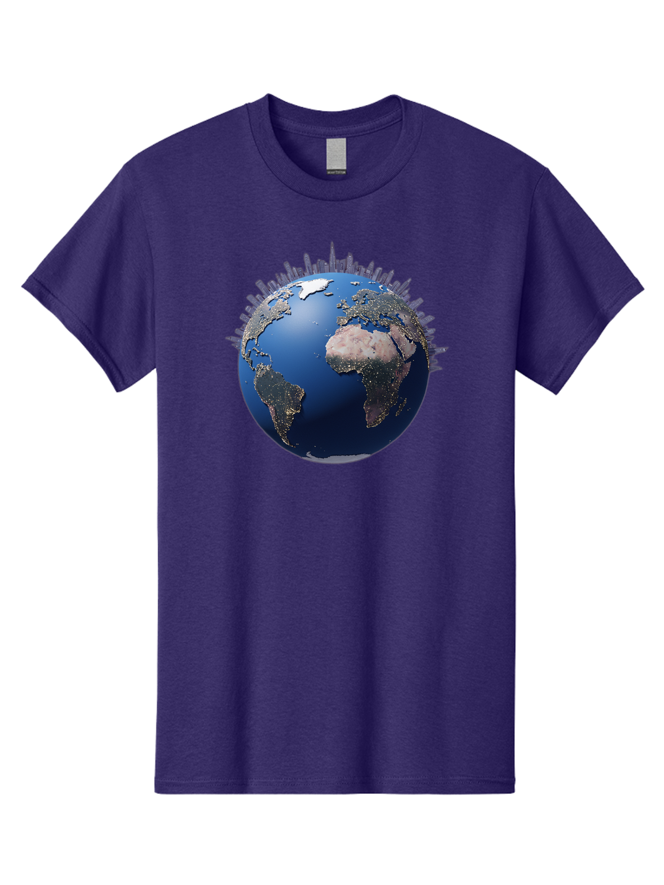 Earth Men'S Graphic Tee, 100% Cotton, Comfortable Casual Summer Wear, Machine Washable, Globe Showing City Lights, Global Connectivity, Urbanization, Night Lights, World Map, Global Network, International Data Baa594