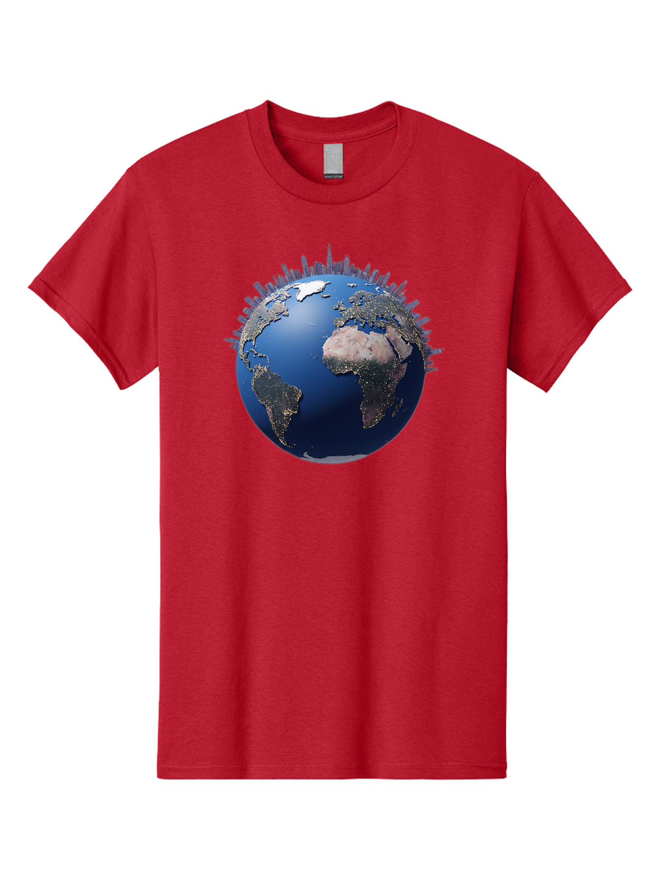 Earth Men'S Graphic Tee, 100% Cotton, Comfortable Casual Summer Wear, Machine Washable, Globe Showing City Lights, Global Connectivity, Urbanization, Night Lights, World Map, Global Network, International Data Baa594