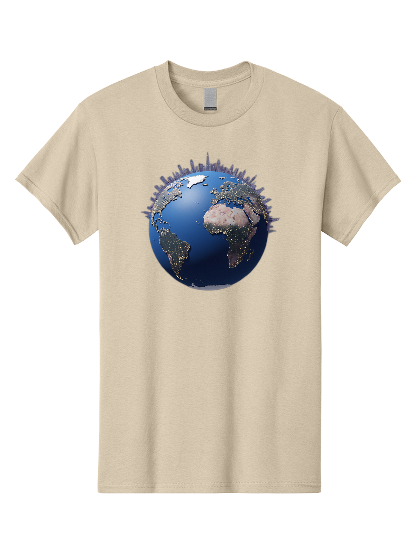 Earth Men'S Graphic Tee, 100% Cotton, Comfortable Casual Summer Wear, Machine Washable, Globe Showing City Lights, Global Connectivity, Urbanization, Night Lights, World Map, Global Network, International Data Baa594