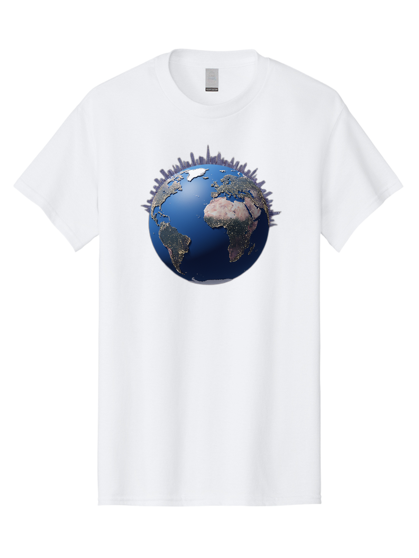 Earth Men'S Graphic Tee, 100% Cotton, Comfortable Casual Summer Wear, Machine Washable, Globe Showing City Lights, Global Connectivity, Urbanization, Night Lights, World Map, Global Network, International Data Baa594