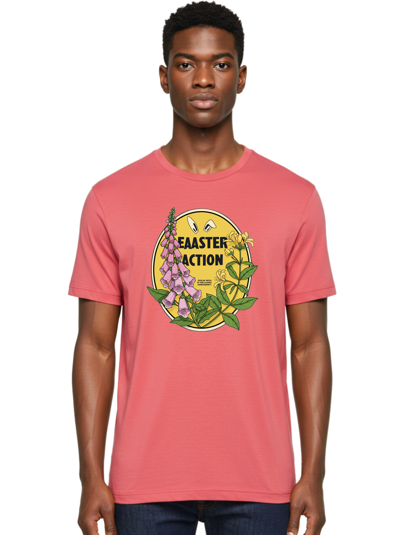 Easter-Action Men'S Graphic Tee, 100% Cotton, Comfortable Casual Summer Wear, Machine Washable, Easter Action Graphic, Easter Eggs, Digital Illustration, Foxglove Flowers, Spring Flowers, Pastel Colors, Botanical Art, Floral Design, Baa595