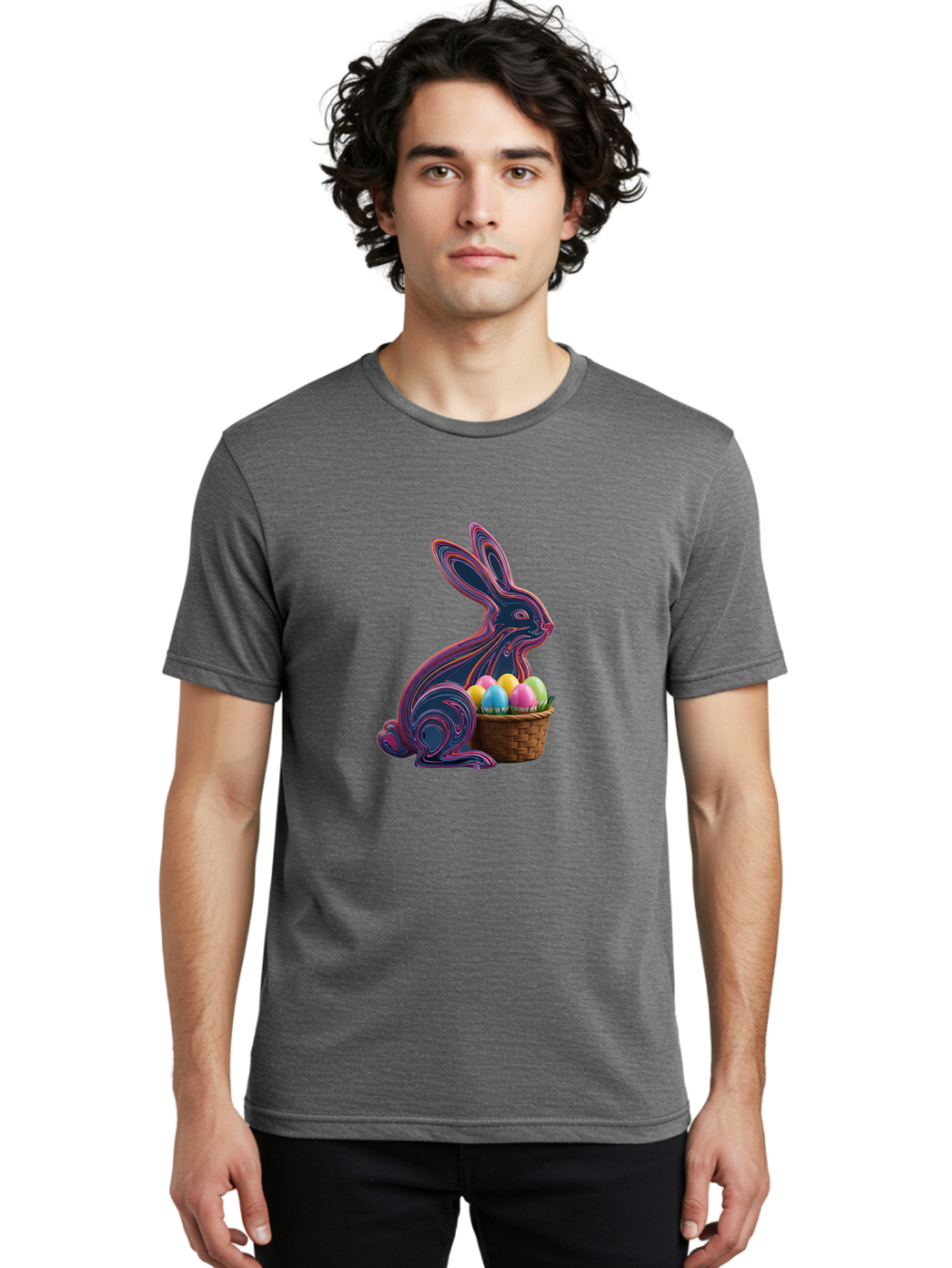 Easter-Bunny-1 Men'S Graphic Tee, 100% Cotton, Comfortable Casual Summer Wear, Machine Washable, Easter Bunny, Pastel Eggs, Colorful Eggs, Wicker Basket, Festive Decor, Spring Theme, Vibrant Colors, Holiday Symbol, Easter Eggs Baa597