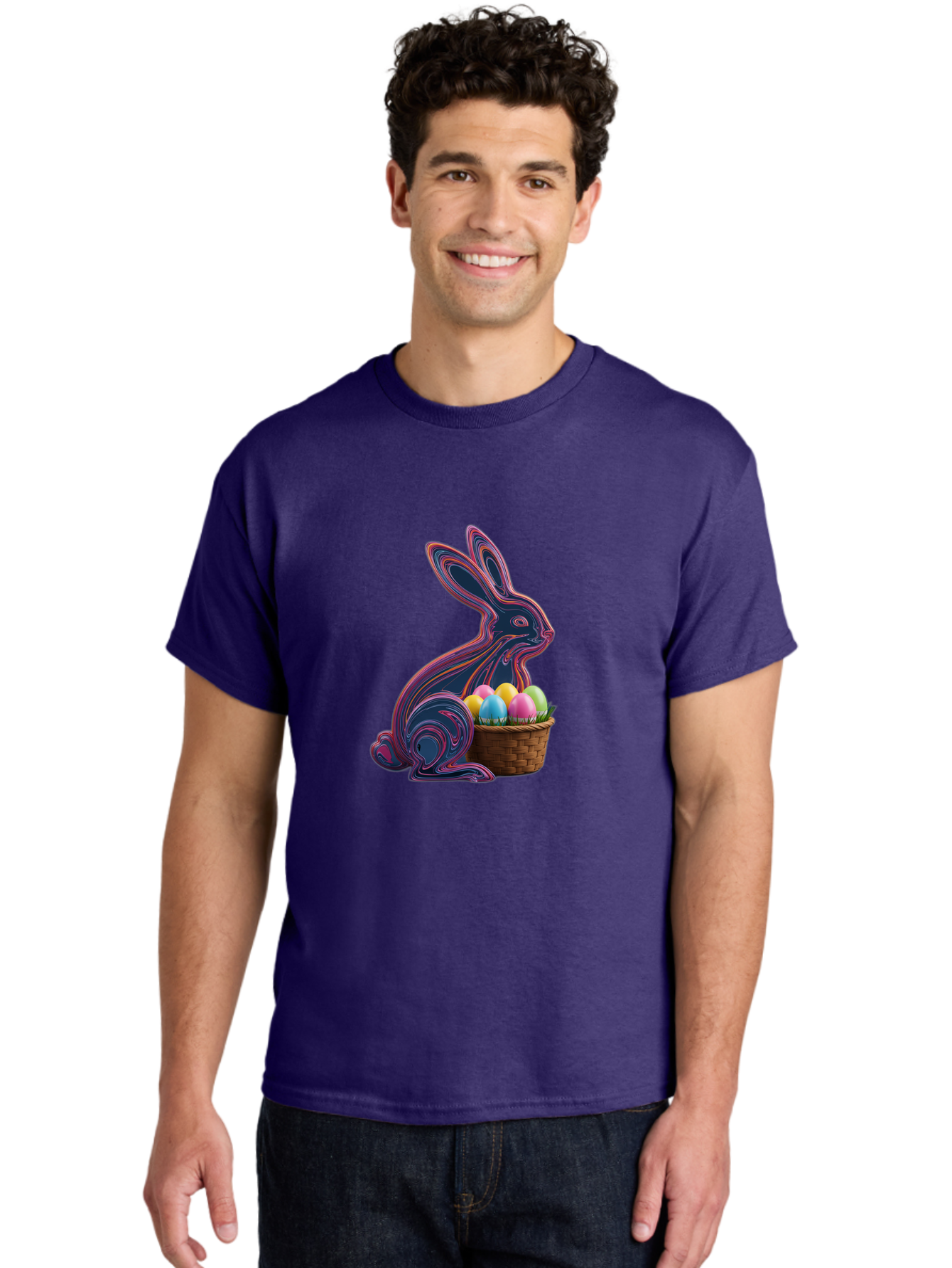 Easter-Bunny-1 Men'S Graphic Tee, 100% Cotton, Comfortable Casual Summer Wear, Machine Washable, Easter Bunny, Pastel Eggs, Colorful Eggs, Wicker Basket, Festive Decor, Spring Theme, Vibrant Colors, Holiday Symbol, Easter Eggs Baa597