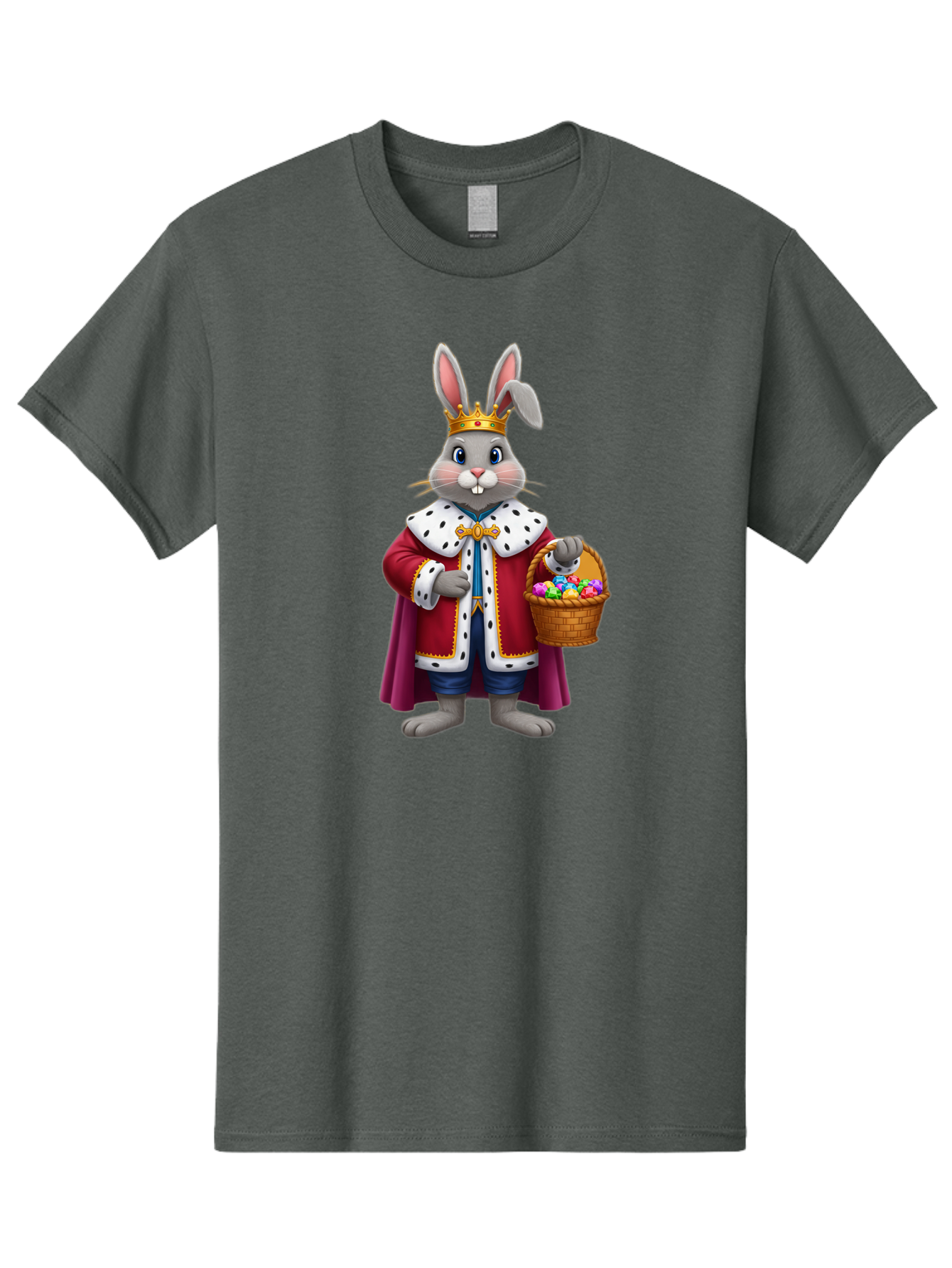 Easter-Bunny-King Men'S Graphic Tee, 100% Cotton, Comfortable Casual Summer Wear, Machine Washable, Easter Bunny With Crown, Royal Easter Bunny, Easter Eggs In Basket, Colorful Eggs, Festive Easter Scene, Cartoon Bunny Character, Baa598