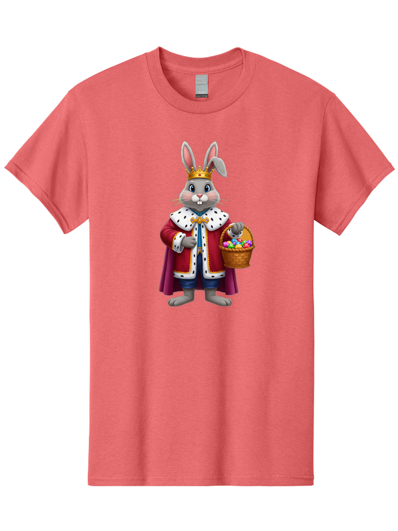Easter-Bunny-King Men'S Graphic Tee, 100% Cotton, Comfortable Casual Summer Wear, Machine Washable, Easter Bunny With Crown, Royal Easter Bunny, Easter Eggs In Basket, Colorful Eggs, Festive Easter Scene, Cartoon Bunny Character, Baa598