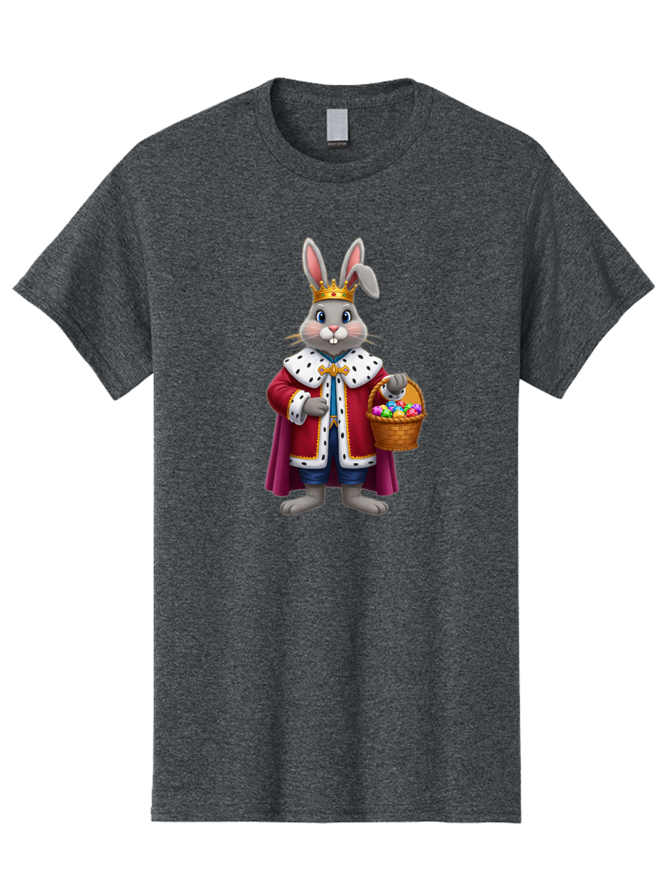Easter-Bunny-King Men'S Graphic Tee, 100% Cotton, Comfortable Casual Summer Wear, Machine Washable, Easter Bunny With Crown, Royal Easter Bunny, Easter Eggs In Basket, Colorful Eggs, Festive Easter Scene, Cartoon Bunny Character, Baa598