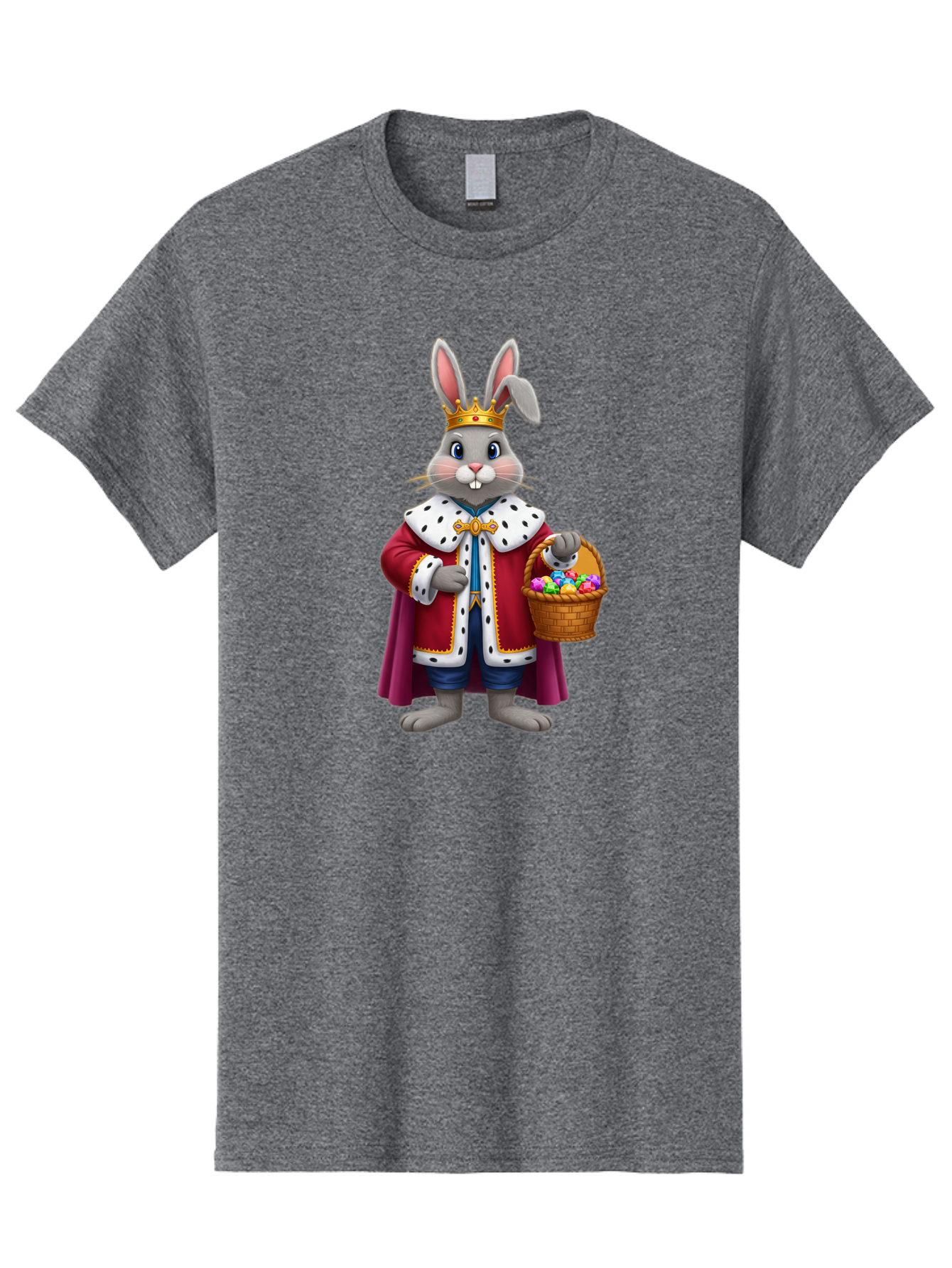 Easter-Bunny-King Men'S Graphic Tee, 100% Cotton, Comfortable Casual Summer Wear, Machine Washable, Easter Bunny With Crown, Royal Easter Bunny, Easter Eggs In Basket, Colorful Eggs, Festive Easter Scene, Cartoon Bunny Character, Baa598