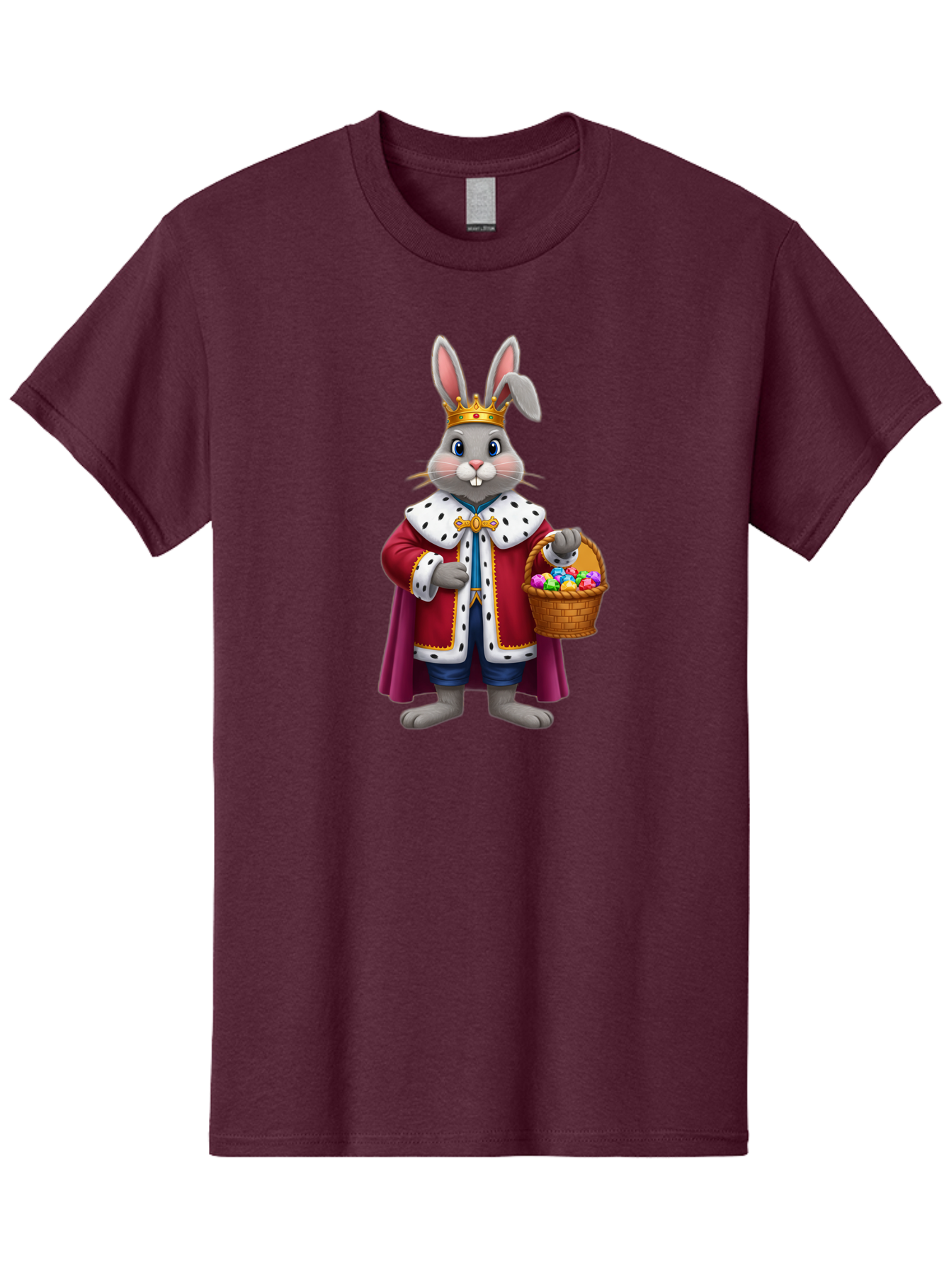 Easter-Bunny-King Men'S Graphic Tee, 100% Cotton, Comfortable Casual Summer Wear, Machine Washable, Easter Bunny With Crown, Royal Easter Bunny, Easter Eggs In Basket, Colorful Eggs, Festive Easter Scene, Cartoon Bunny Character, Baa598