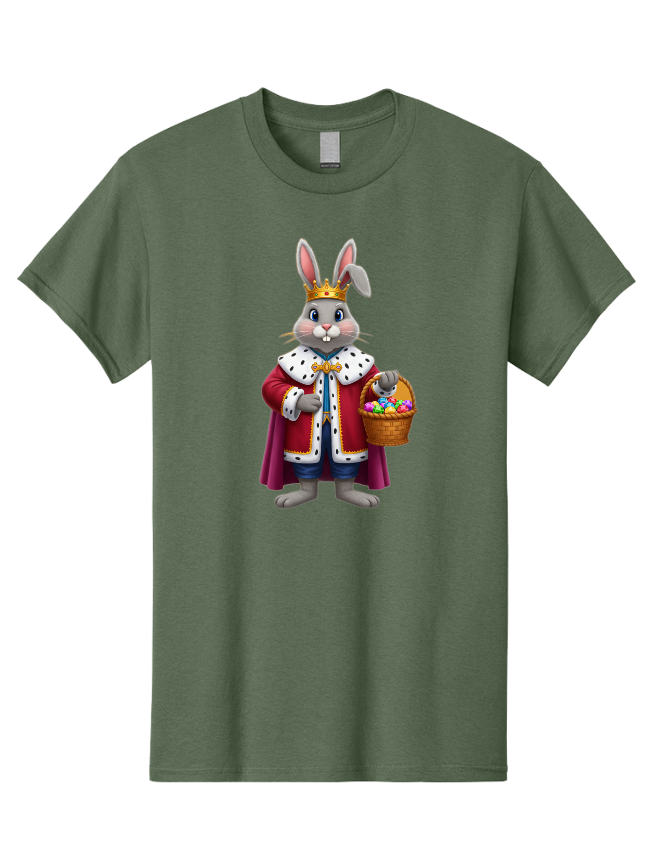 Easter-Bunny-King Men'S Graphic Tee, 100% Cotton, Comfortable Casual Summer Wear, Machine Washable, Easter Bunny With Crown, Royal Easter Bunny, Easter Eggs In Basket, Colorful Eggs, Festive Easter Scene, Cartoon Bunny Character, Baa598