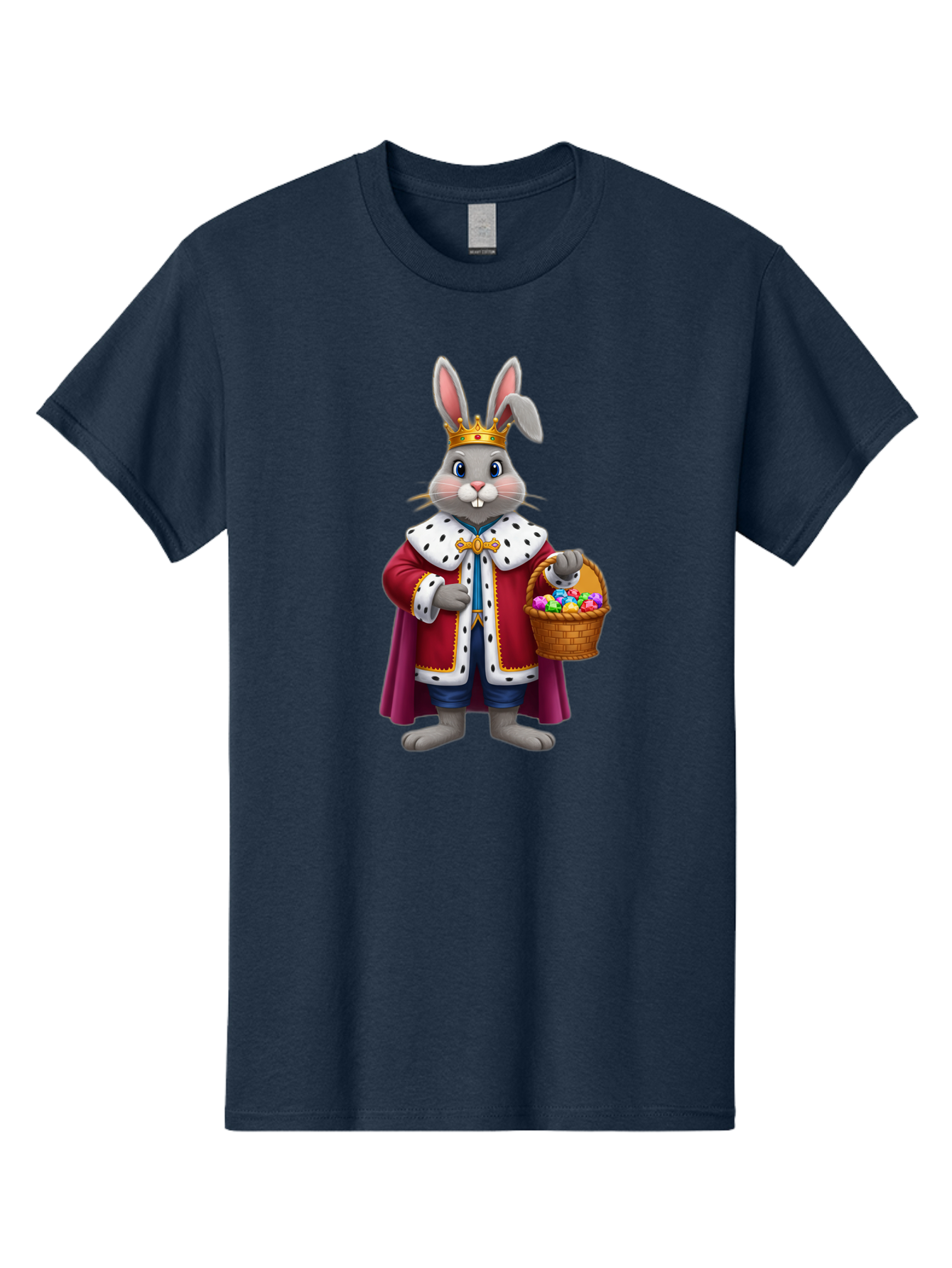 Easter-Bunny-King Men'S Graphic Tee, 100% Cotton, Comfortable Casual Summer Wear, Machine Washable, Easter Bunny With Crown, Royal Easter Bunny, Easter Eggs In Basket, Colorful Eggs, Festive Easter Scene, Cartoon Bunny Character, Baa598