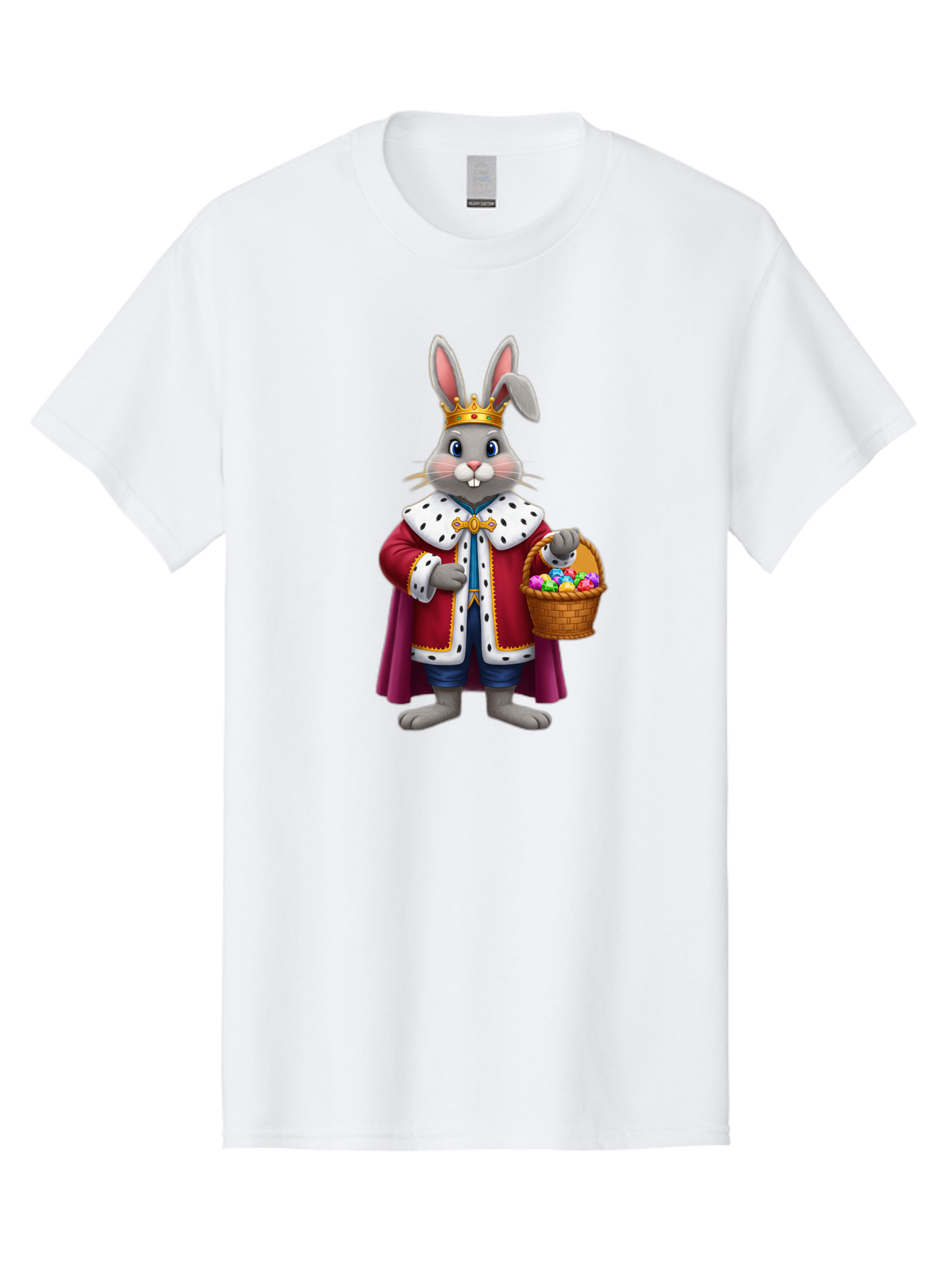 Easter-Bunny-King Men'S Graphic Tee, 100% Cotton, Comfortable Casual Summer Wear, Machine Washable, Easter Bunny With Crown, Royal Easter Bunny, Easter Eggs In Basket, Colorful Eggs, Festive Easter Scene, Cartoon Bunny Character, Baa598