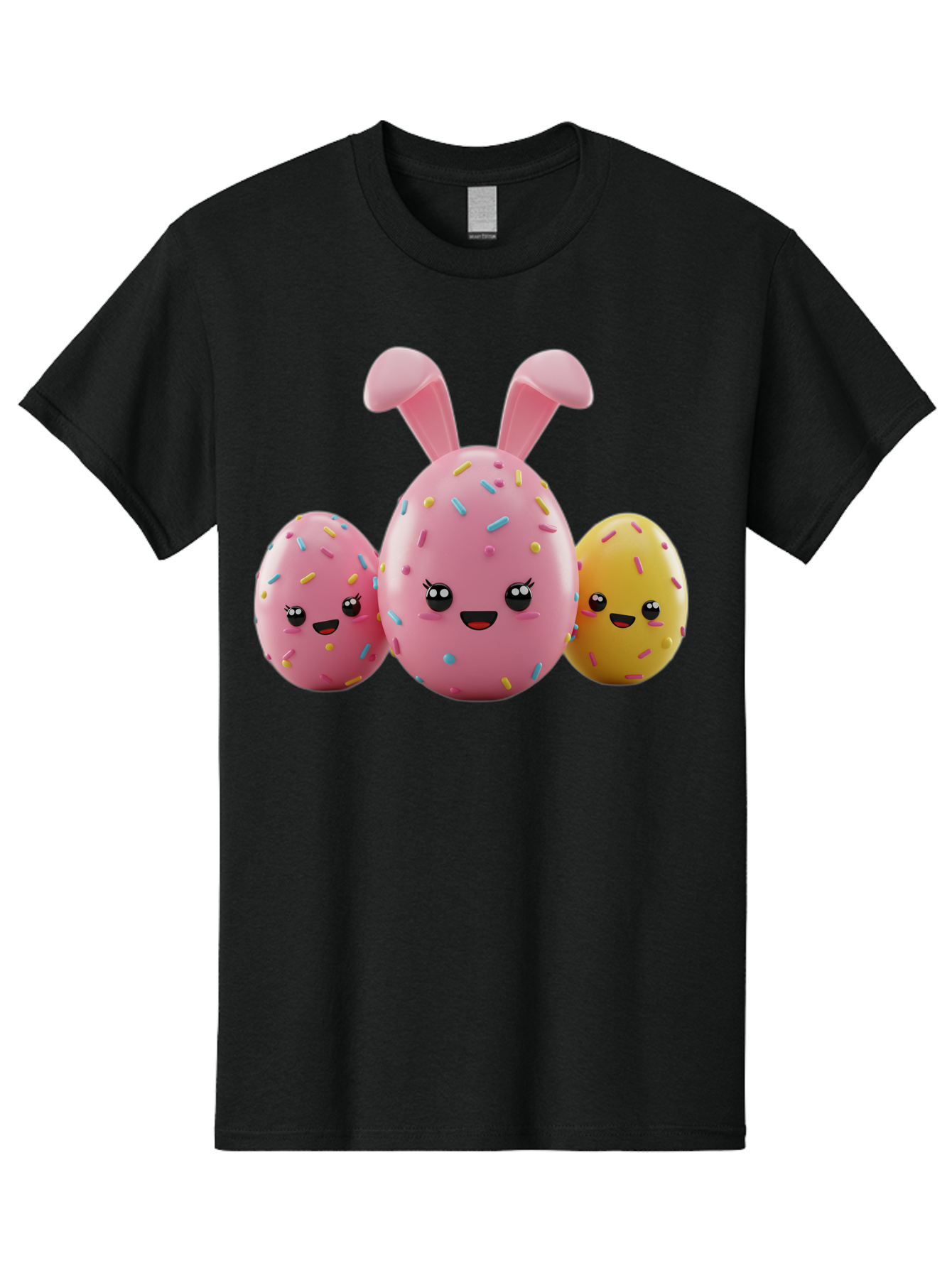 Easter-Egg-Characters Men'S Graphic Tee, 100% Cotton, Comfortable Casual Summer Wear, Machine Washable, Easter Eggs, Cartoon Characters, Smiling Faces, Sprinkles, Pastel Colors, 3D Rendering, Festive Vibe, Easter Celebration, Cute Eggs, Baa600