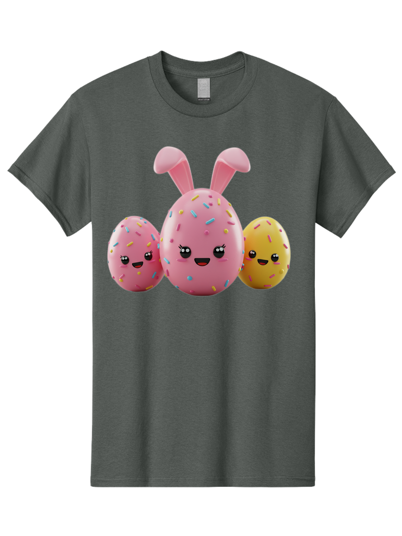 Easter-Egg-Characters Men'S Graphic Tee, 100% Cotton, Comfortable Casual Summer Wear, Machine Washable, Easter Eggs, Cartoon Characters, Smiling Faces, Sprinkles, Pastel Colors, 3D Rendering, Festive Vibe, Easter Celebration, Cute Eggs, Baa600