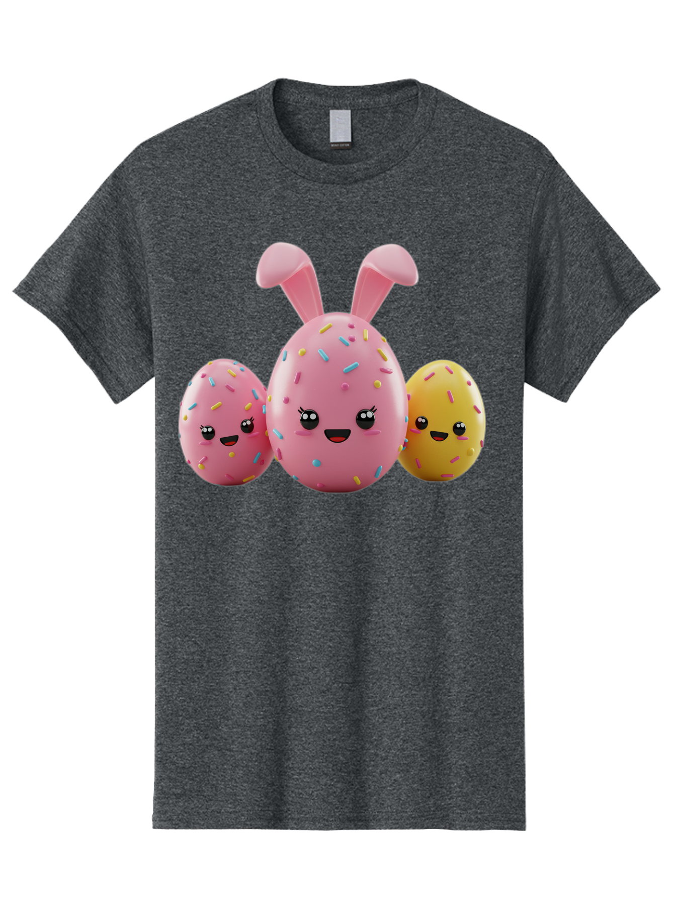 Easter-Egg-Characters Men'S Graphic Tee, 100% Cotton, Comfortable Casual Summer Wear, Machine Washable, Easter Eggs, Cartoon Characters, Smiling Faces, Sprinkles, Pastel Colors, 3D Rendering, Festive Vibe, Easter Celebration, Cute Eggs, Baa600