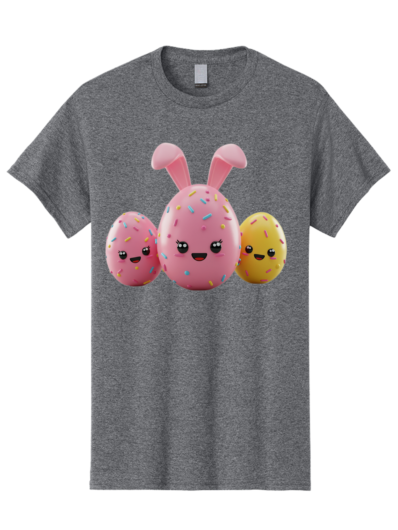 Easter-Egg-Characters Men'S Graphic Tee, 100% Cotton, Comfortable Casual Summer Wear, Machine Washable, Easter Eggs, Cartoon Characters, Smiling Faces, Sprinkles, Pastel Colors, 3D Rendering, Festive Vibe, Easter Celebration, Cute Eggs, Baa600