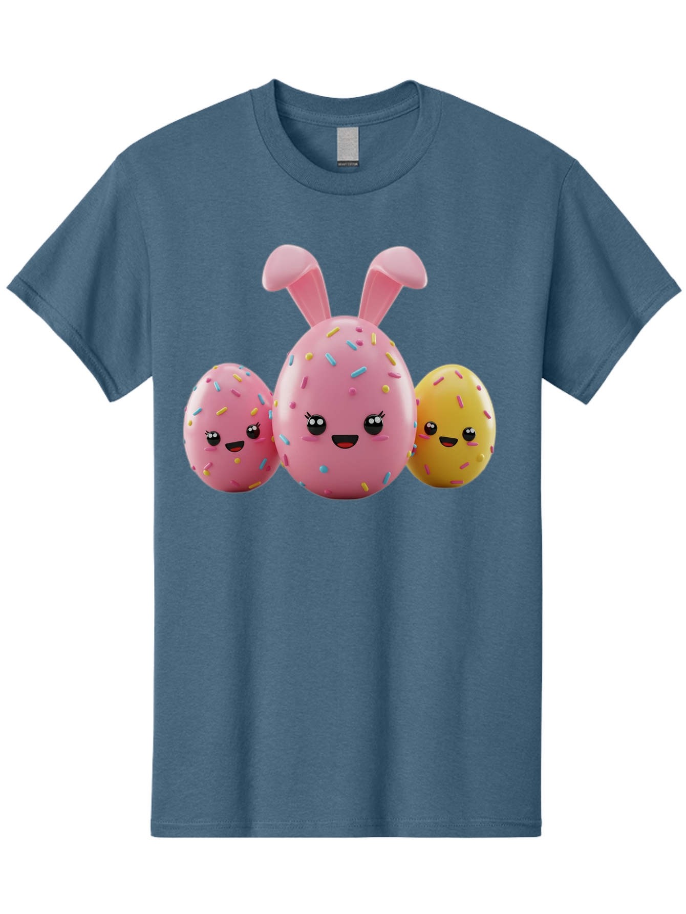 Easter-Egg-Characters Men'S Graphic Tee, 100% Cotton, Comfortable Casual Summer Wear, Machine Washable, Easter Eggs, Cartoon Characters, Smiling Faces, Sprinkles, Pastel Colors, 3D Rendering, Festive Vibe, Easter Celebration, Cute Eggs, Baa600
