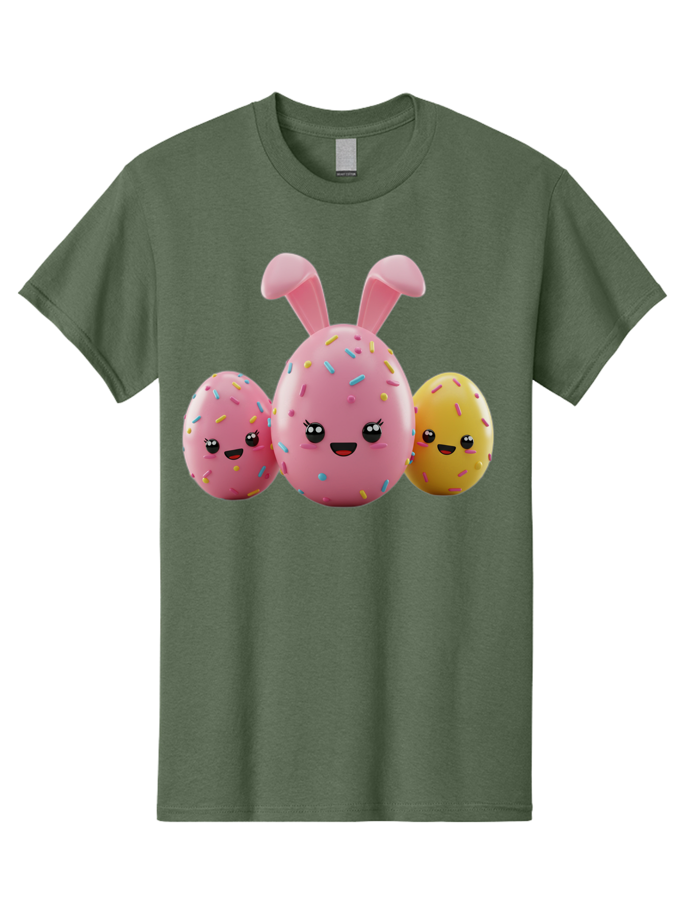 Easter-Egg-Characters Men'S Graphic Tee, 100% Cotton, Comfortable Casual Summer Wear, Machine Washable, Easter Eggs, Cartoon Characters, Smiling Faces, Sprinkles, Pastel Colors, 3D Rendering, Festive Vibe, Easter Celebration, Cute Eggs, Baa600