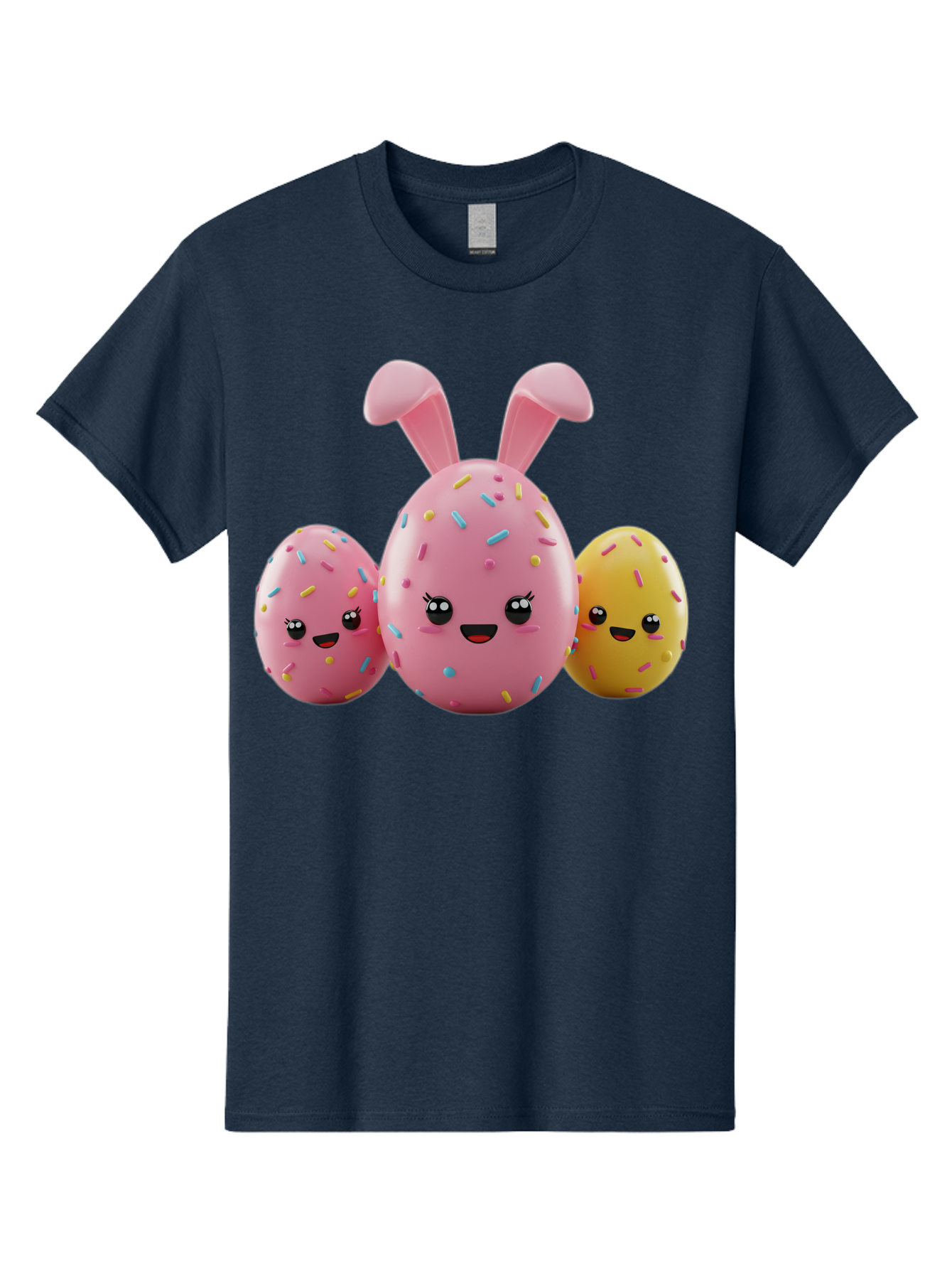 Easter-Egg-Characters Men'S Graphic Tee, 100% Cotton, Comfortable Casual Summer Wear, Machine Washable, Easter Eggs, Cartoon Characters, Smiling Faces, Sprinkles, Pastel Colors, 3D Rendering, Festive Vibe, Easter Celebration, Cute Eggs, Baa600