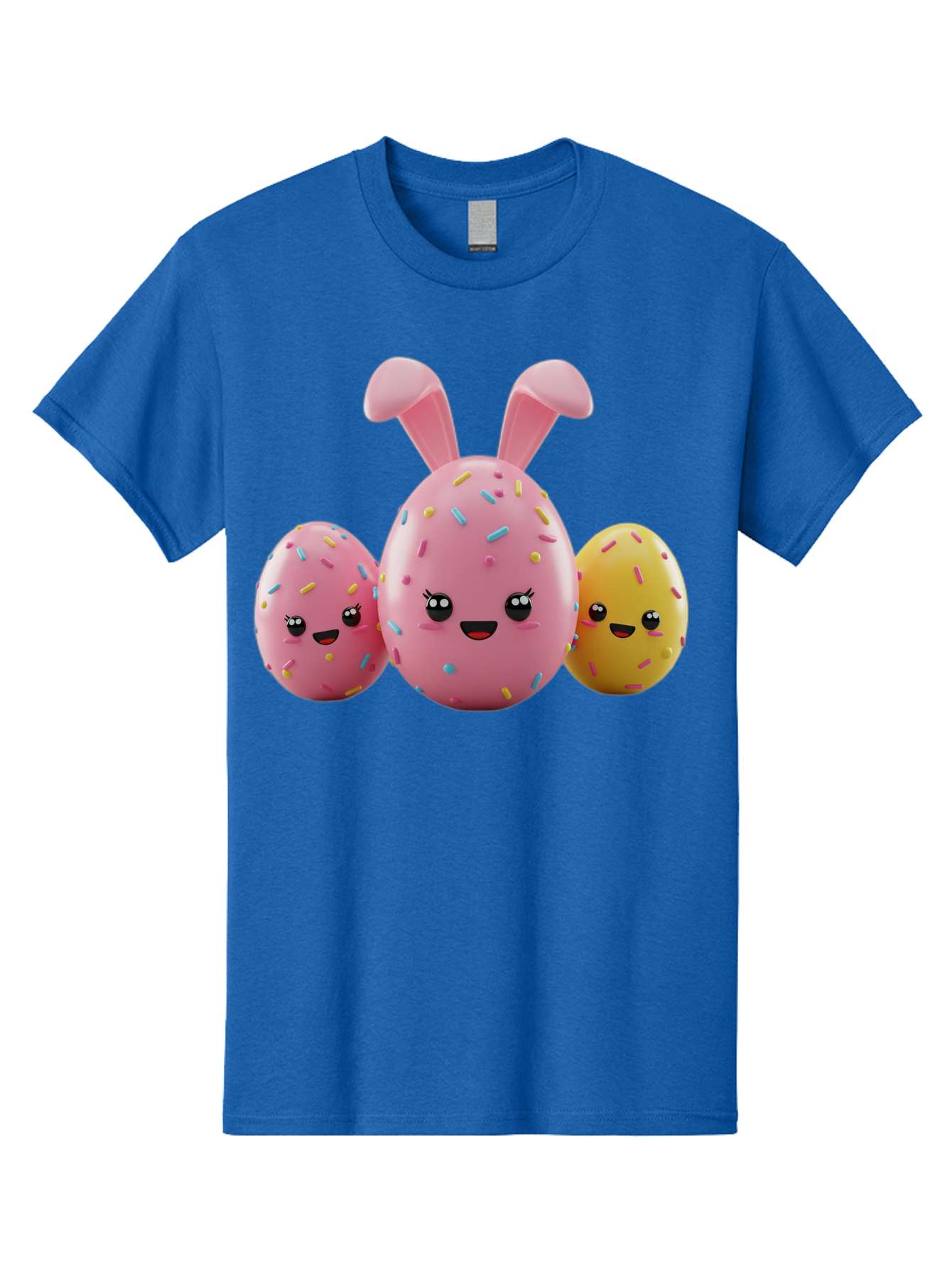 Easter-Egg-Characters Men'S Graphic Tee, 100% Cotton, Comfortable Casual Summer Wear, Machine Washable, Easter Eggs, Cartoon Characters, Smiling Faces, Sprinkles, Pastel Colors, 3D Rendering, Festive Vibe, Easter Celebration, Cute Eggs, Baa600