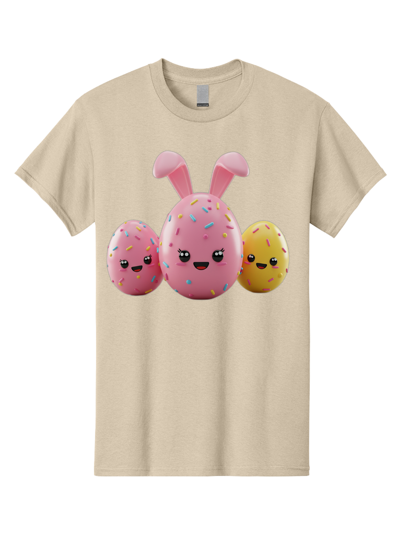 Easter-Egg-Characters Men'S Graphic Tee, 100% Cotton, Comfortable Casual Summer Wear, Machine Washable, Easter Eggs, Cartoon Characters, Smiling Faces, Sprinkles, Pastel Colors, 3D Rendering, Festive Vibe, Easter Celebration, Cute Eggs, Baa600