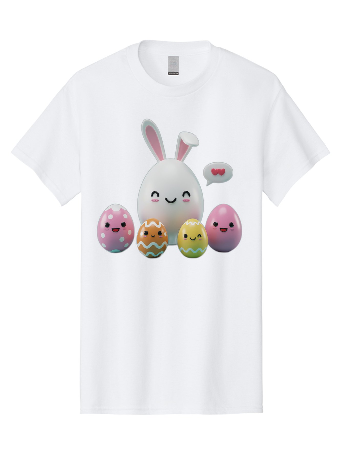 Easter-Egg-Friends Men'S Graphic Tee, 100% Cotton, Comfortable Casual Summer Wear, Machine Washable, Easter Eggs, Cartoon Eggs, Decorated Eggs, Cute Eggs, Egg Characters, Happy Easter, Pink Eggs, White Bunny, Cartoon Bunny, Easter Theme, Baa601