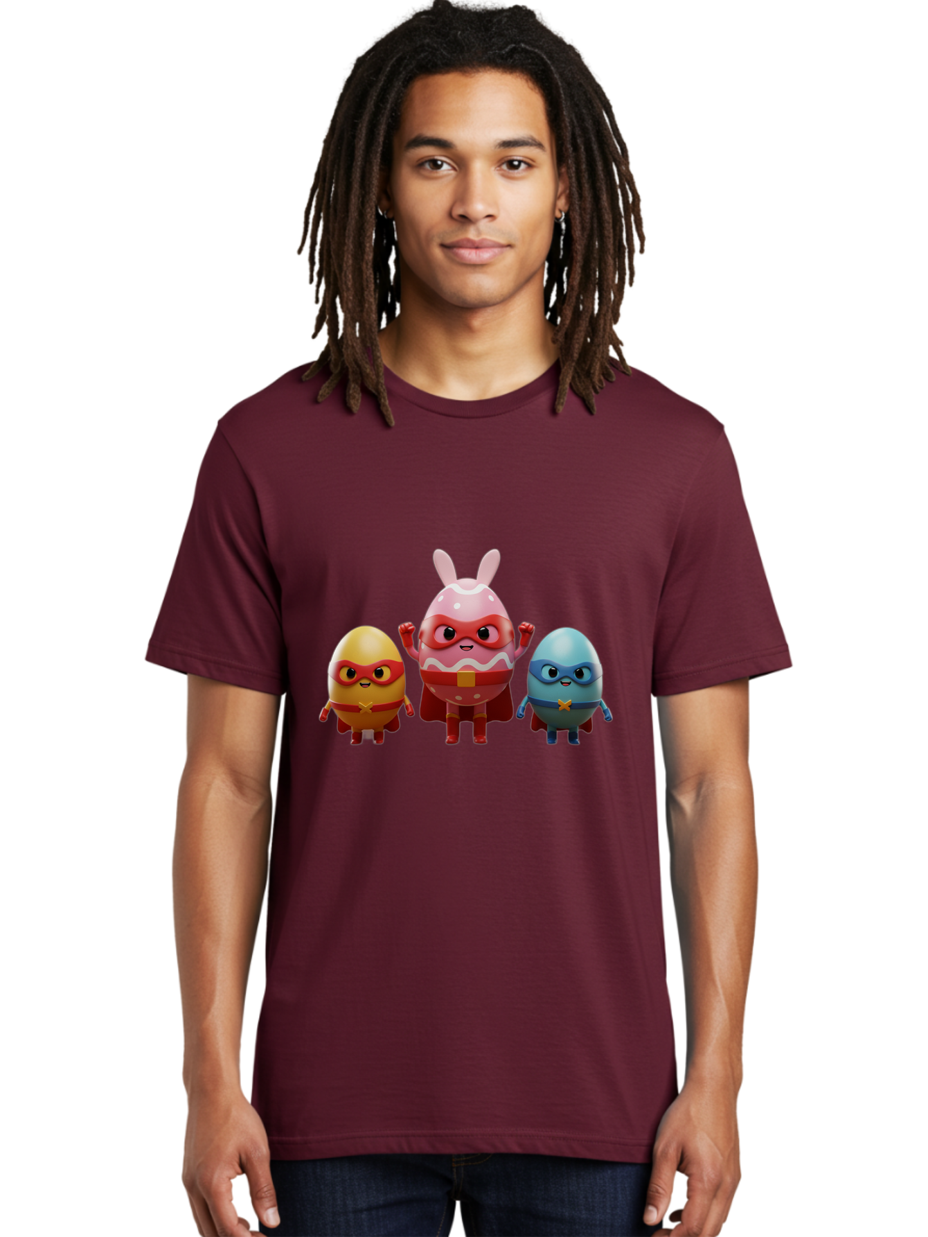 Easter-Egg-Heroes Men'S Graphic Tee, 100% Cotton, Comfortable Casual Summer Wear, Machine Washable, Cartoon Eggs, Superhero Eggs, Easter Eggs, Egg Characters, Superhero Costumes, Colorful Eggs, Fun Characters, Egg Mascots, Dynamic Duo, Baa602
