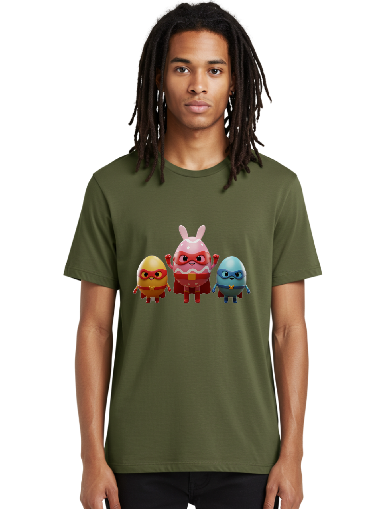 Easter-Egg-Heroes Men'S Graphic Tee, 100% Cotton, Comfortable Casual Summer Wear, Machine Washable, Cartoon Eggs, Superhero Eggs, Easter Eggs, Egg Characters, Superhero Costumes, Colorful Eggs, Fun Characters, Egg Mascots, Dynamic Duo, Baa602