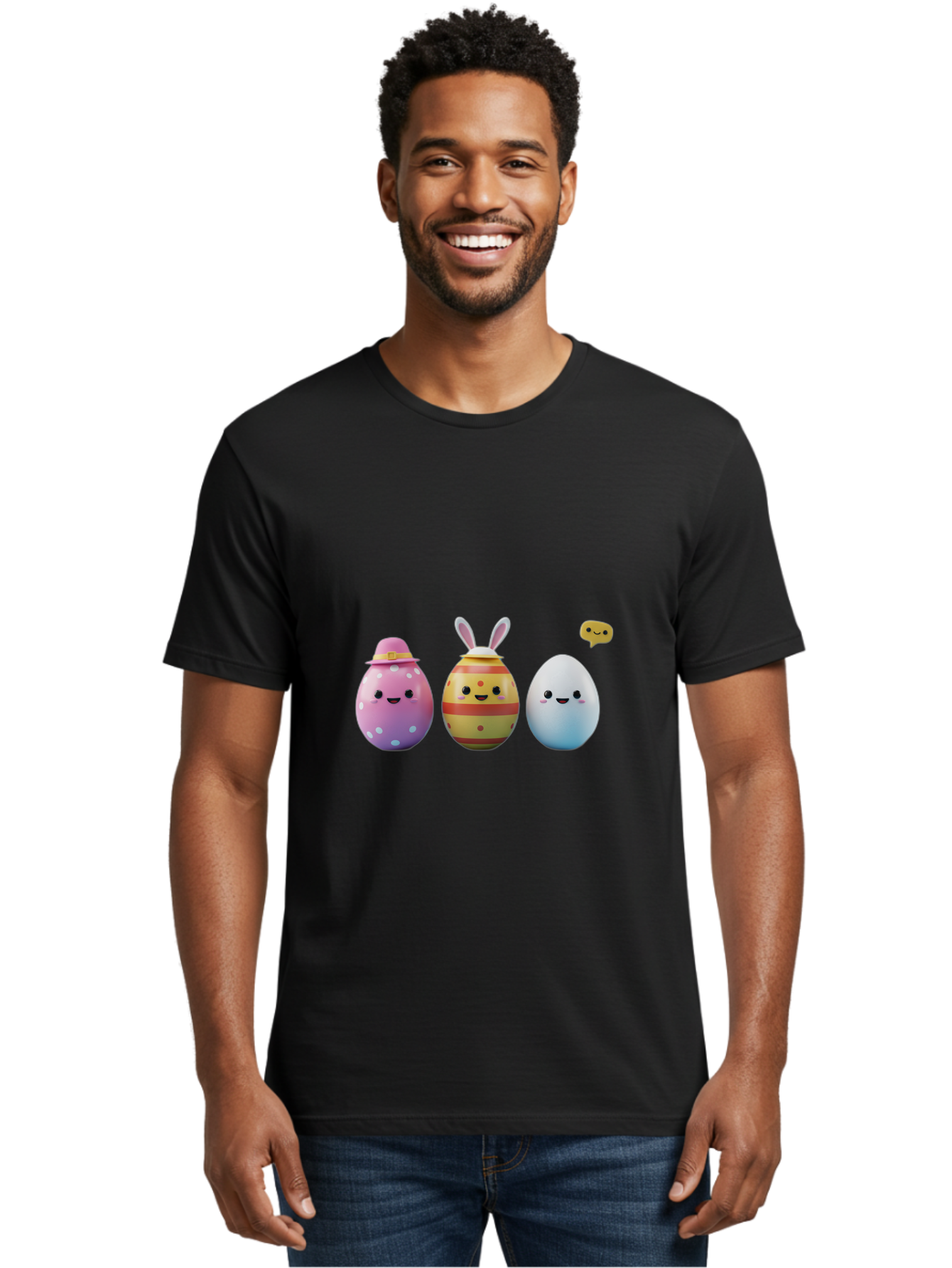Easter-Eggs-1 Men'S Graphic Tee, 100% Cotton, Comfortable Casual Summer Wear, Machine Washable, Cartoon Easter Eggs, Colorful Eggs, Easter Egg Hunt, Spring Celebration, Adorable Characters, Cute Designs, Easter Egg Characters, Pastel Colors, Baa603