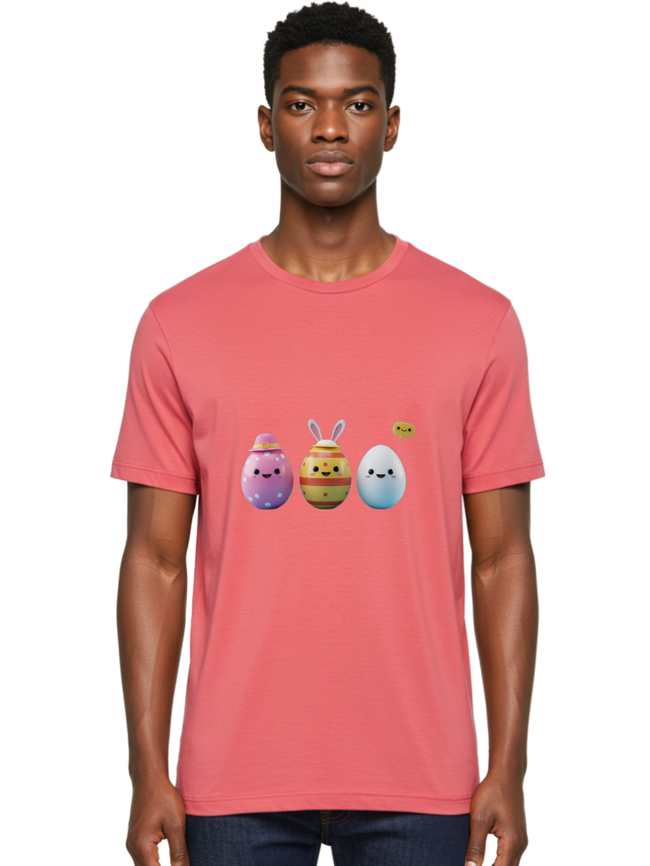 Easter-Eggs-1 Men'S Graphic Tee, 100% Cotton, Comfortable Casual Summer Wear, Machine Washable, Cartoon Easter Eggs, Colorful Eggs, Easter Egg Hunt, Spring Celebration, Adorable Characters, Cute Designs, Easter Egg Characters, Pastel Colors, Baa603