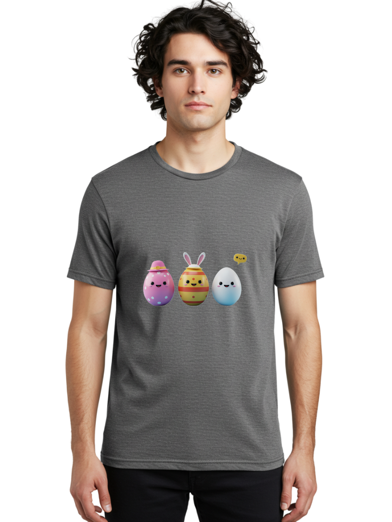 Easter-Eggs-1 Men'S Graphic Tee, 100% Cotton, Comfortable Casual Summer Wear, Machine Washable, Cartoon Easter Eggs, Colorful Eggs, Easter Egg Hunt, Spring Celebration, Adorable Characters, Cute Designs, Easter Egg Characters, Pastel Colors, Baa603