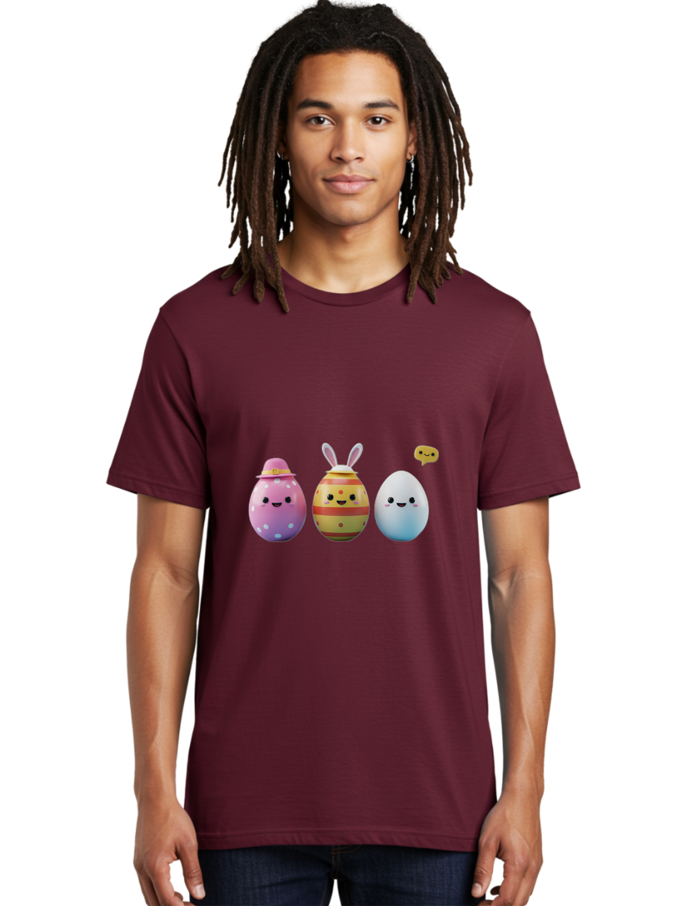 Easter-Eggs-1 Men'S Graphic Tee, 100% Cotton, Comfortable Casual Summer Wear, Machine Washable, Cartoon Easter Eggs, Colorful Eggs, Easter Egg Hunt, Spring Celebration, Adorable Characters, Cute Designs, Easter Egg Characters, Pastel Colors, Baa603