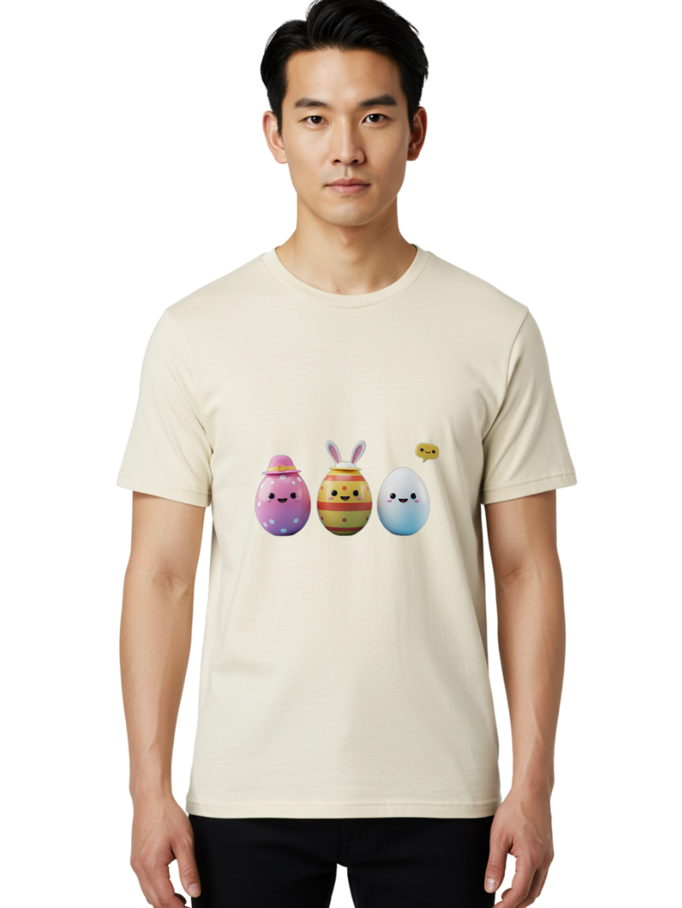 Easter-Eggs-1 Men'S Graphic Tee, 100% Cotton, Comfortable Casual Summer Wear, Machine Washable, Cartoon Easter Eggs, Colorful Eggs, Easter Egg Hunt, Spring Celebration, Adorable Characters, Cute Designs, Easter Egg Characters, Pastel Colors, Baa603