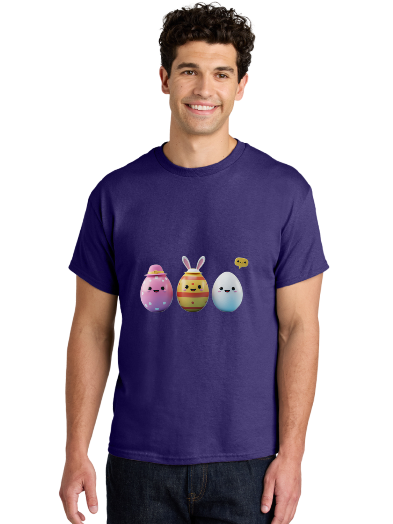 Easter-Eggs-1 Men'S Graphic Tee, 100% Cotton, Comfortable Casual Summer Wear, Machine Washable, Cartoon Easter Eggs, Colorful Eggs, Easter Egg Hunt, Spring Celebration, Adorable Characters, Cute Designs, Easter Egg Characters, Pastel Colors, Baa603