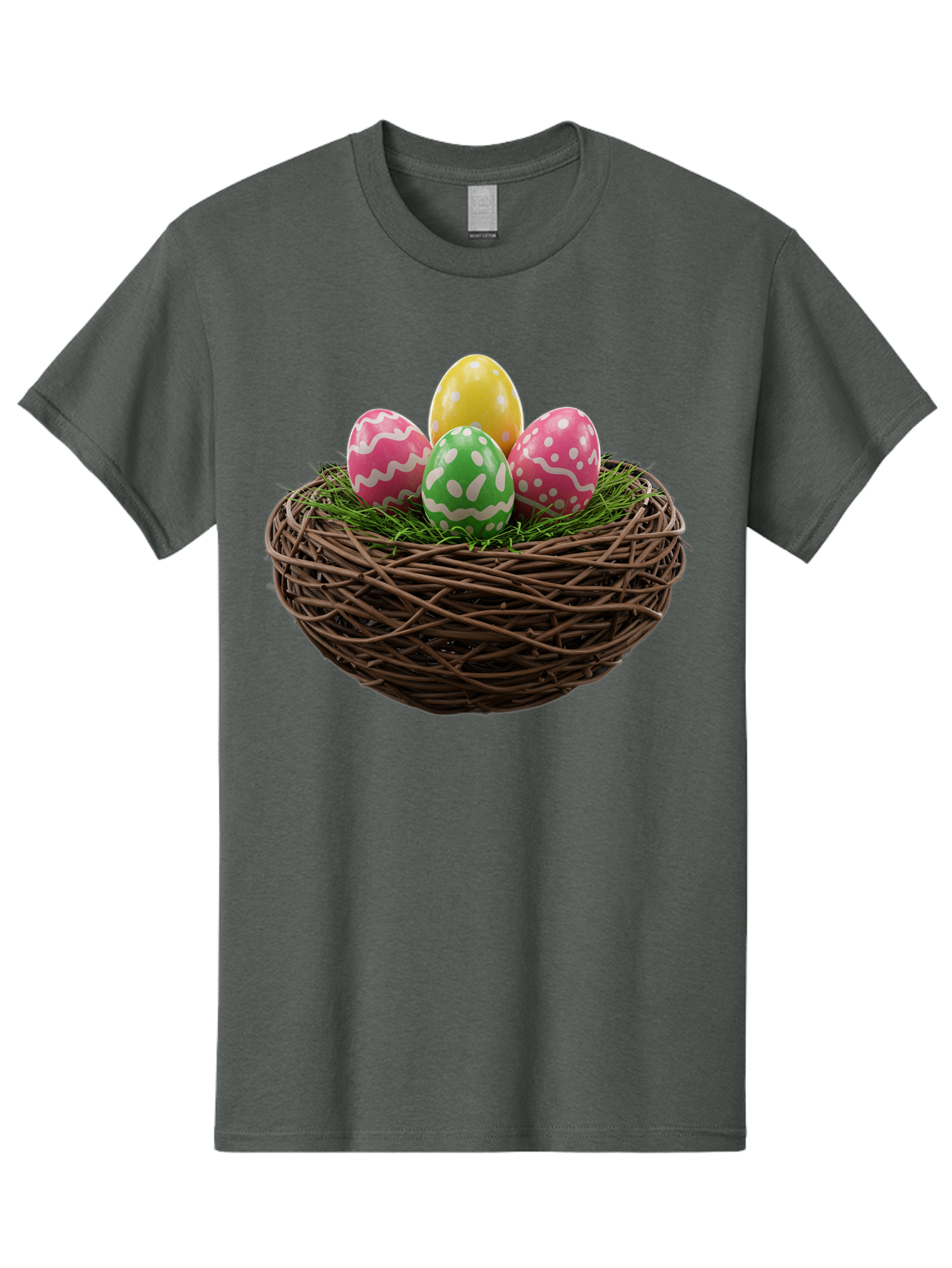 Easter-Eggs-10 Men'S Graphic Tee, 100% Cotton, Comfortable Casual Summer Wear, Machine Washable, Easter Eggs, Decorated Eggs, Wicker Nest, Springtime Decor, Holiday Celebration, Festive Colors, Pink, Green, And Yellow Eggs, Easter Tradition, Baa604