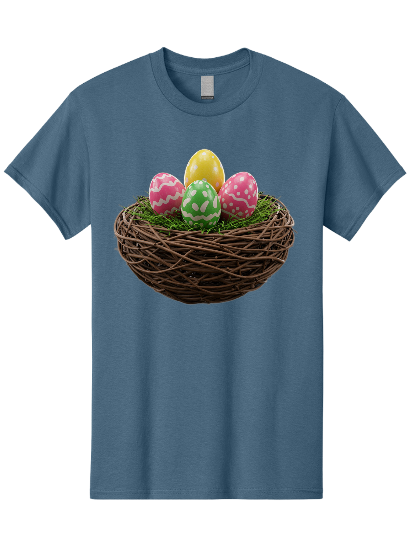 Easter-Eggs-10 Men'S Graphic Tee, 100% Cotton, Comfortable Casual Summer Wear, Machine Washable, Easter Eggs, Decorated Eggs, Wicker Nest, Springtime Decor, Holiday Celebration, Festive Colors, Pink, Green, And Yellow Eggs, Easter Tradition, Baa604