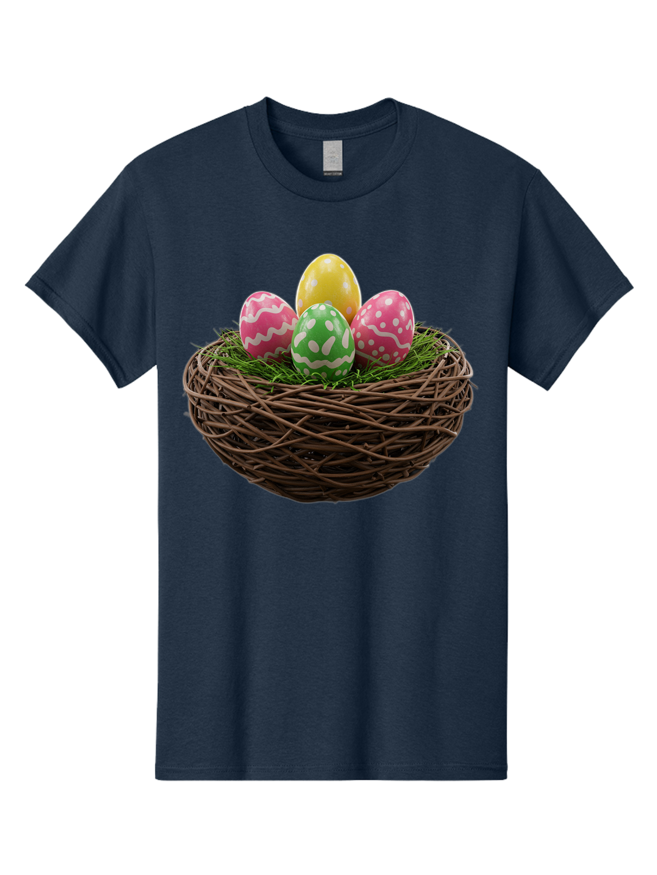 Easter-Eggs-10 Men'S Graphic Tee, 100% Cotton, Comfortable Casual Summer Wear, Machine Washable, Easter Eggs, Decorated Eggs, Wicker Nest, Springtime Decor, Holiday Celebration, Festive Colors, Pink, Green, And Yellow Eggs, Easter Tradition, Baa604
