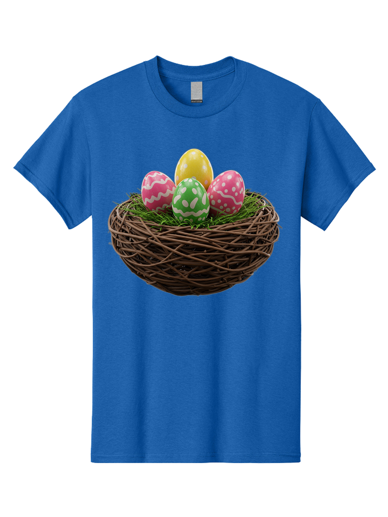Easter-Eggs-10 Men'S Graphic Tee, 100% Cotton, Comfortable Casual Summer Wear, Machine Washable, Easter Eggs, Decorated Eggs, Wicker Nest, Springtime Decor, Holiday Celebration, Festive Colors, Pink, Green, And Yellow Eggs, Easter Tradition, Baa604