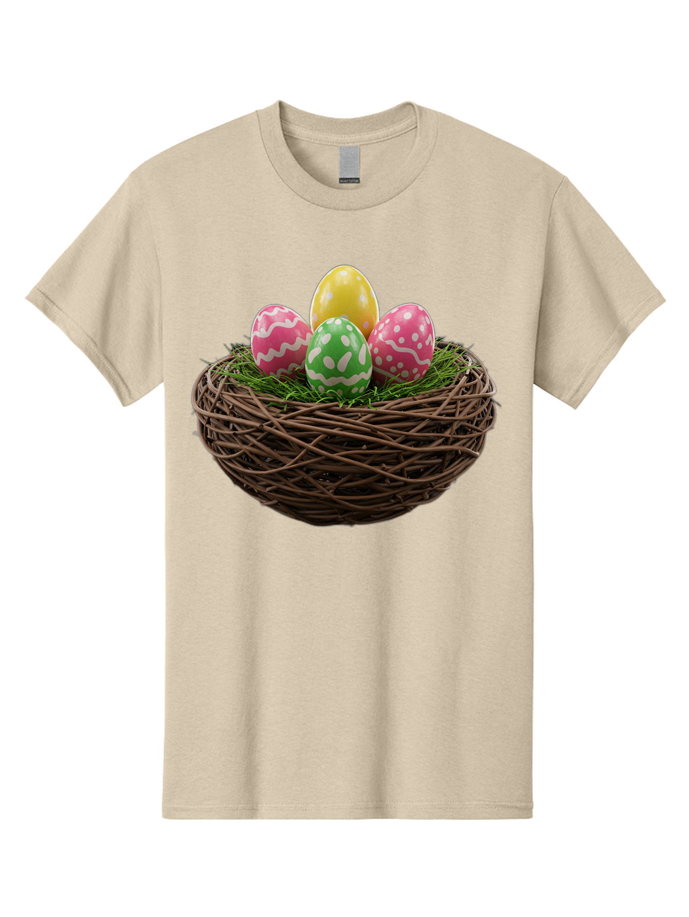 Easter-Eggs-10 Men'S Graphic Tee, 100% Cotton, Comfortable Casual Summer Wear, Machine Washable, Easter Eggs, Decorated Eggs, Wicker Nest, Springtime Decor, Holiday Celebration, Festive Colors, Pink, Green, And Yellow Eggs, Easter Tradition, Baa604