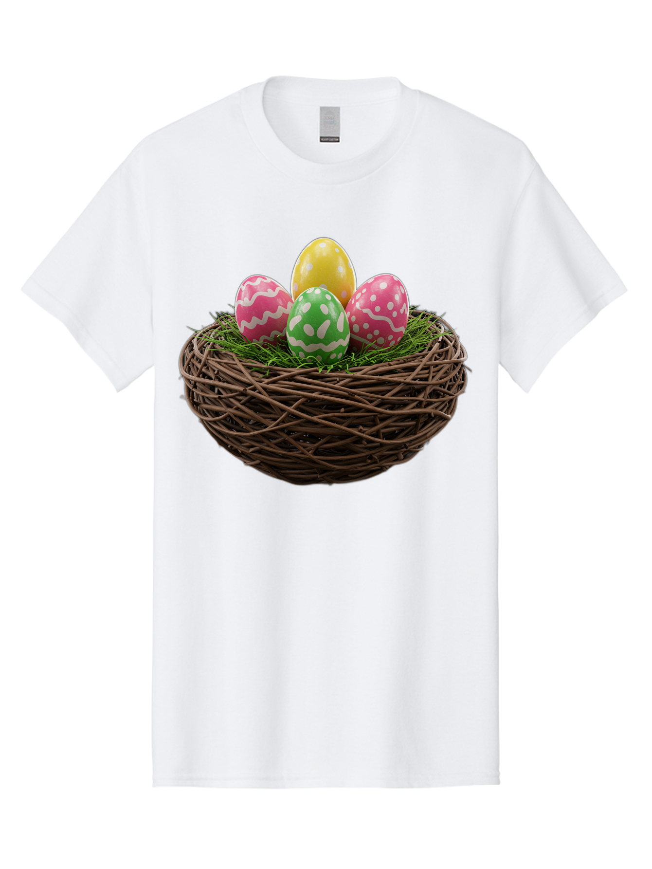 Easter-Eggs-10 Men'S Graphic Tee, 100% Cotton, Comfortable Casual Summer Wear, Machine Washable, Easter Eggs, Decorated Eggs, Wicker Nest, Springtime Decor, Holiday Celebration, Festive Colors, Pink, Green, And Yellow Eggs, Easter Tradition, Baa604