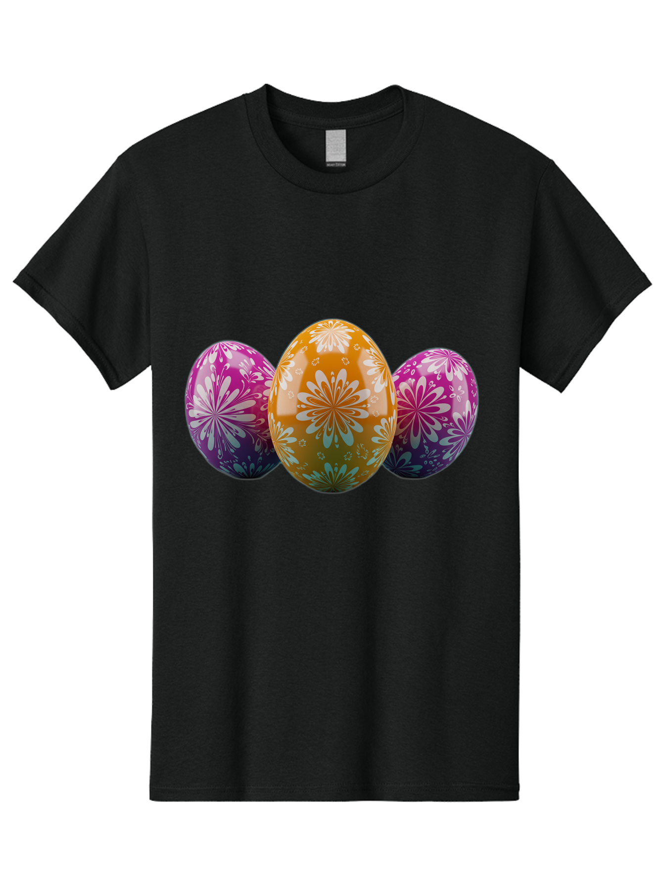 Easter-Eggs-11 Men'S Graphic Tee, 100% Cotton, Comfortable Casual Summer Wear, Machine Washable, Decorated Easter Eggs, Floral Patterns, Purple And Orange Eggs, Shiny Finish, Easter Celebration, Spring Decorations, Festive Eggs, Baa605