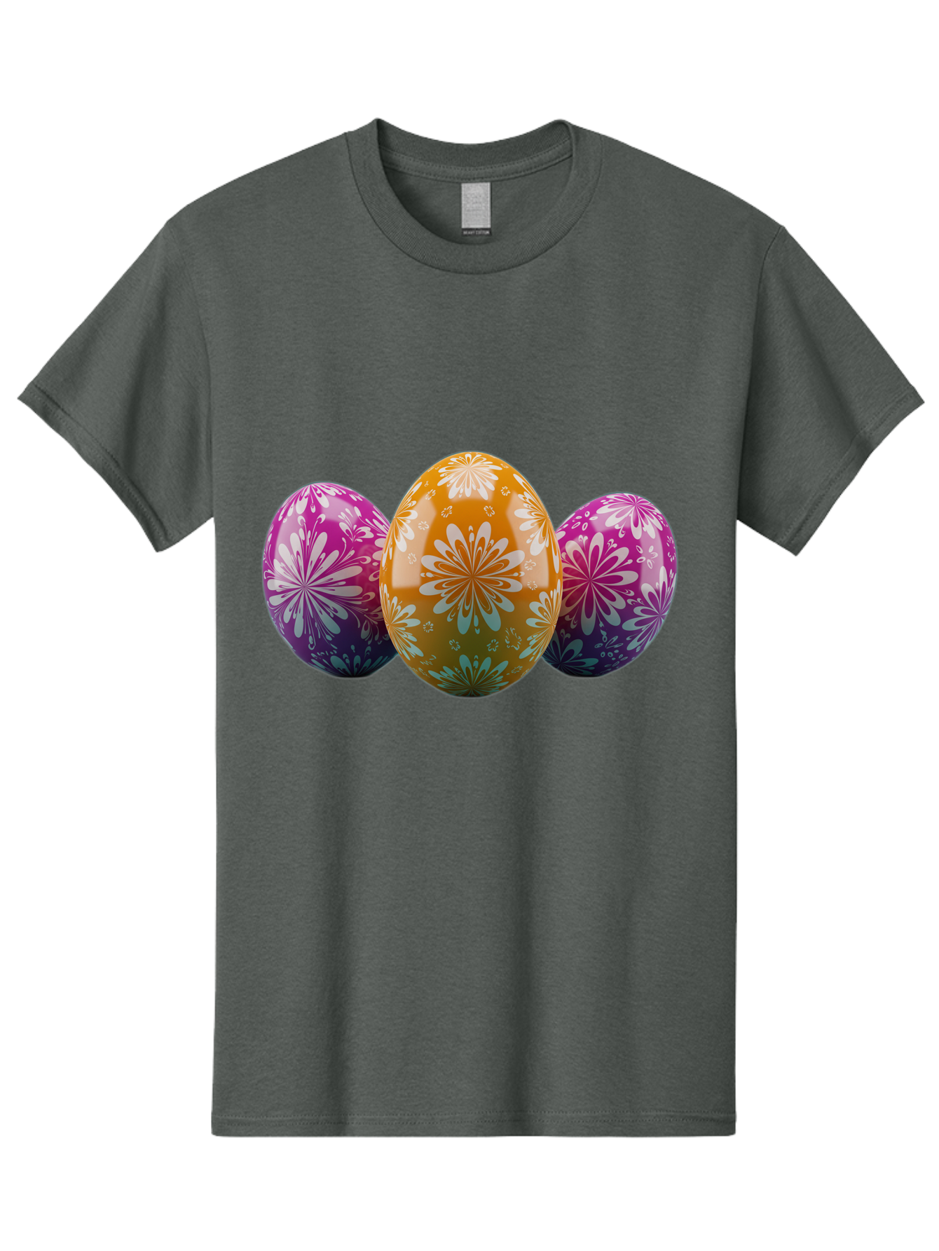 Easter-Eggs-11 Men'S Graphic Tee, 100% Cotton, Comfortable Casual Summer Wear, Machine Washable, Decorated Easter Eggs, Floral Patterns, Purple And Orange Eggs, Shiny Finish, Easter Celebration, Spring Decorations, Festive Eggs, Baa605
