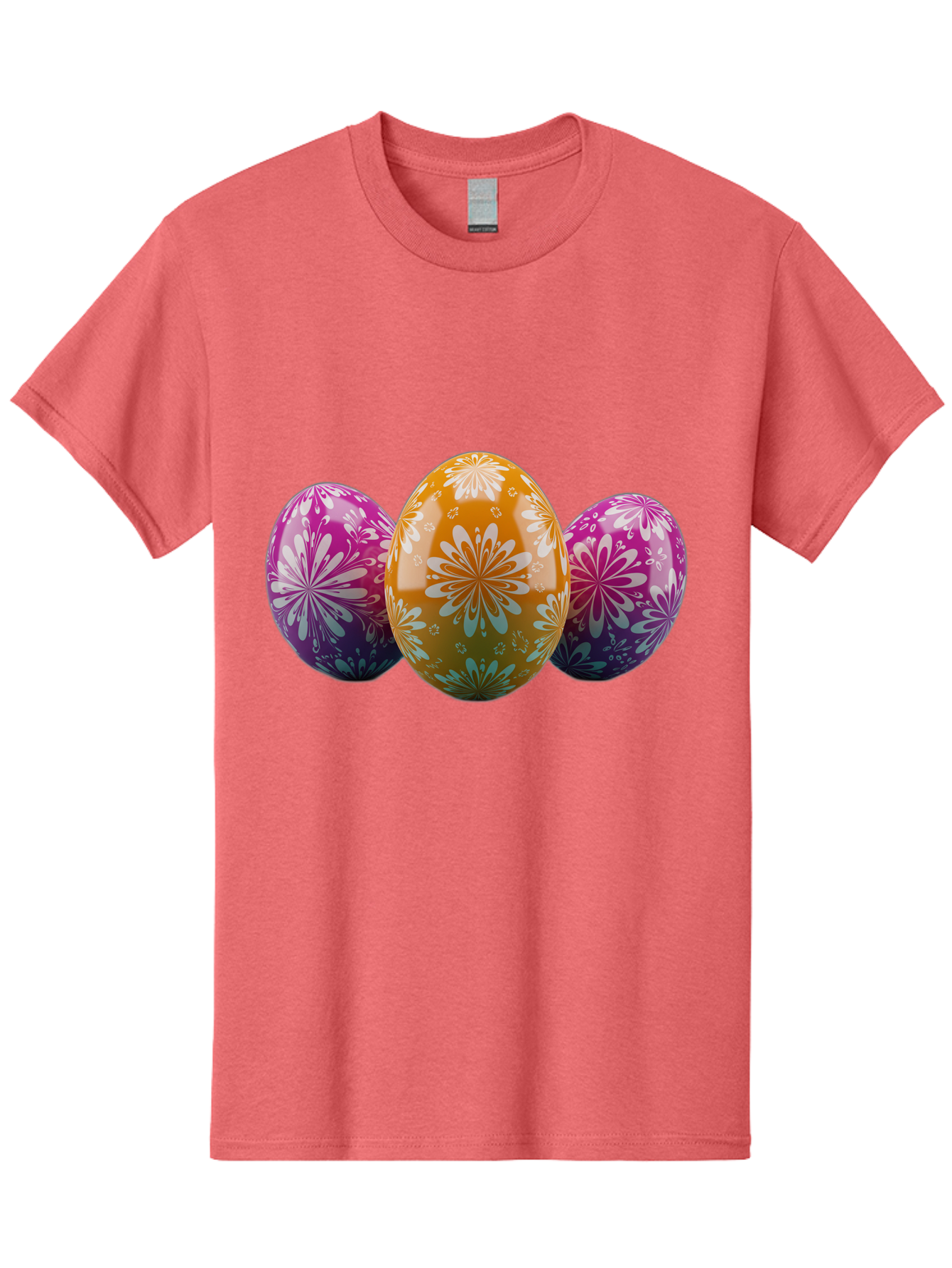Easter-Eggs-11 Men'S Graphic Tee, 100% Cotton, Comfortable Casual Summer Wear, Machine Washable, Decorated Easter Eggs, Floral Patterns, Purple And Orange Eggs, Shiny Finish, Easter Celebration, Spring Decorations, Festive Eggs, Baa605