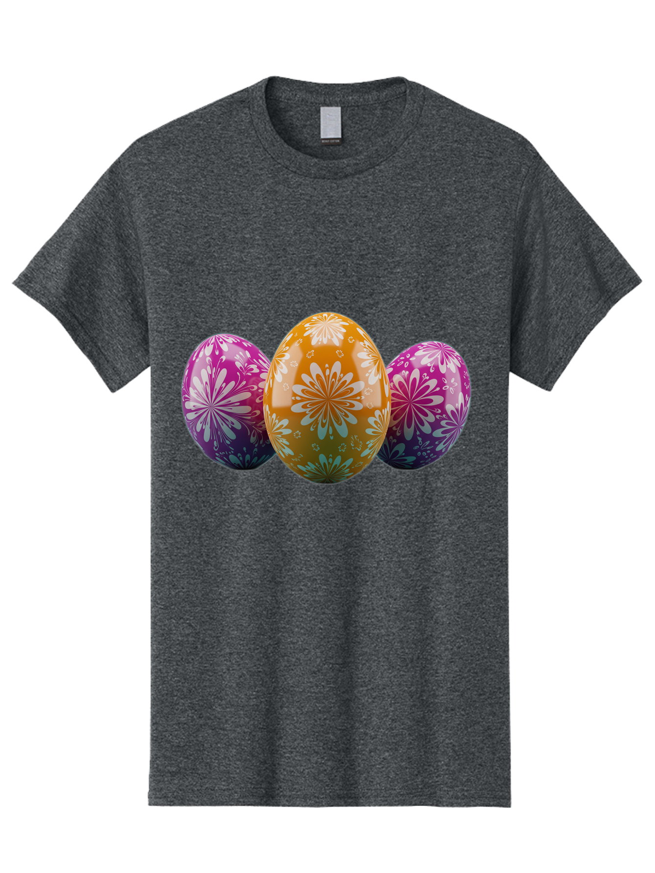 Easter-Eggs-11 Men'S Graphic Tee, 100% Cotton, Comfortable Casual Summer Wear, Machine Washable, Decorated Easter Eggs, Floral Patterns, Purple And Orange Eggs, Shiny Finish, Easter Celebration, Spring Decorations, Festive Eggs, Baa605