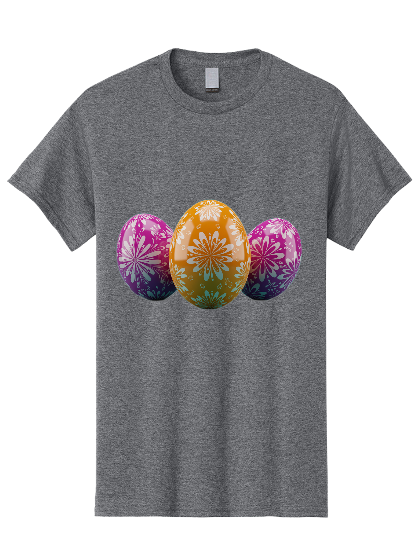 Easter-Eggs-11 Men'S Graphic Tee, 100% Cotton, Comfortable Casual Summer Wear, Machine Washable, Decorated Easter Eggs, Floral Patterns, Purple And Orange Eggs, Shiny Finish, Easter Celebration, Spring Decorations, Festive Eggs, Baa605