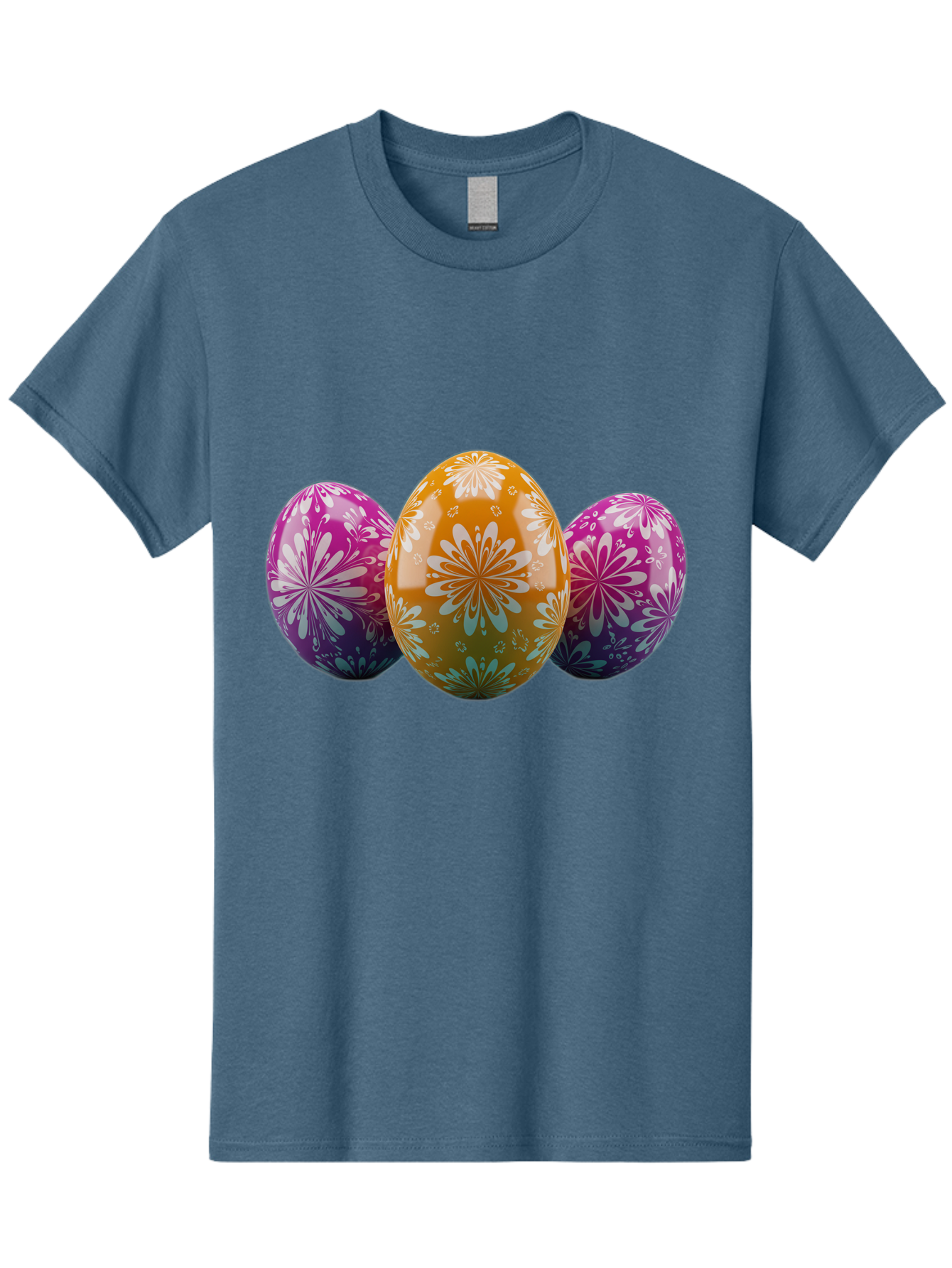 Easter-Eggs-11 Men'S Graphic Tee, 100% Cotton, Comfortable Casual Summer Wear, Machine Washable, Decorated Easter Eggs, Floral Patterns, Purple And Orange Eggs, Shiny Finish, Easter Celebration, Spring Decorations, Festive Eggs, Baa605