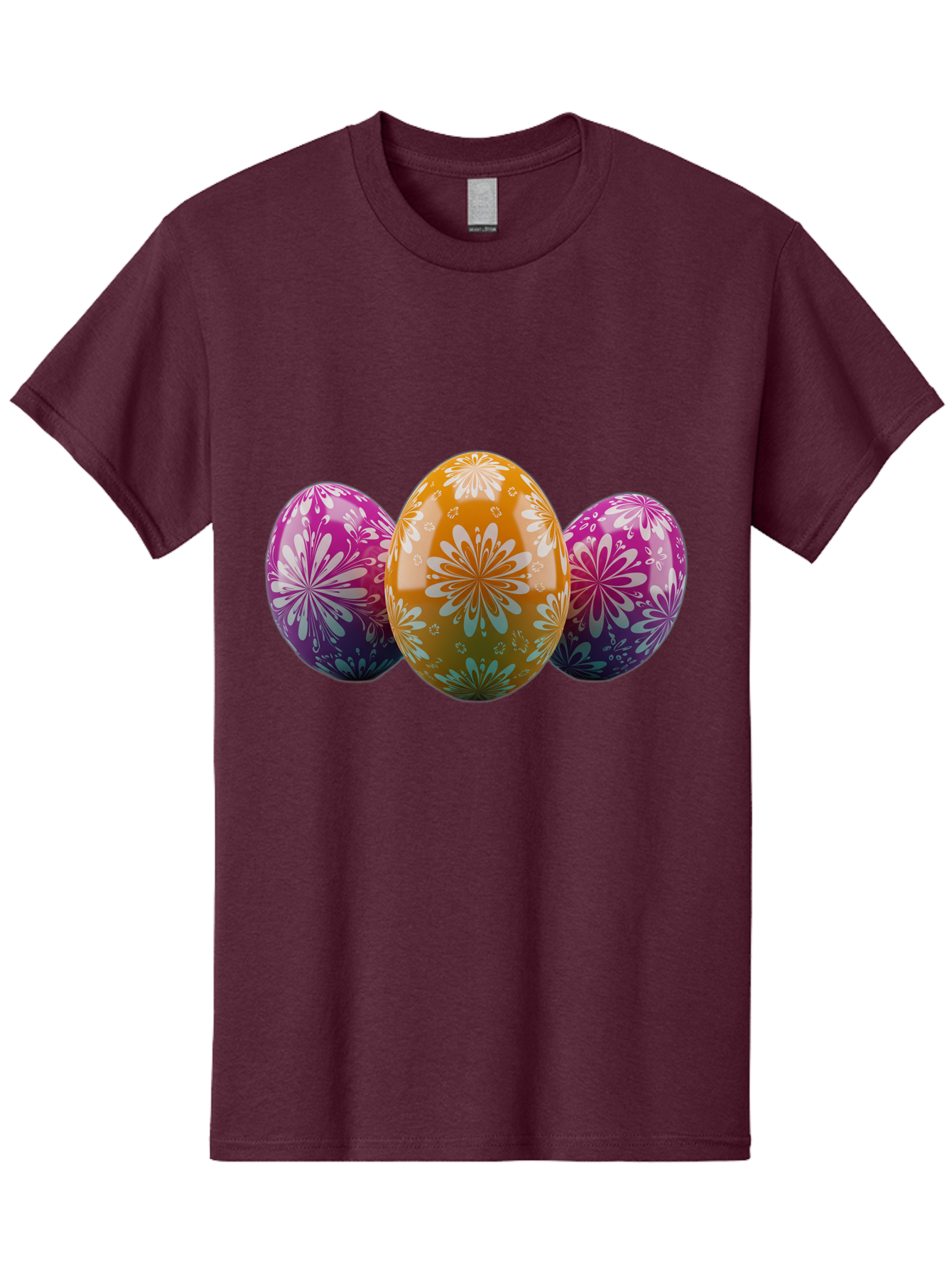 Easter-Eggs-11 Men'S Graphic Tee, 100% Cotton, Comfortable Casual Summer Wear, Machine Washable, Decorated Easter Eggs, Floral Patterns, Purple And Orange Eggs, Shiny Finish, Easter Celebration, Spring Decorations, Festive Eggs, Baa605