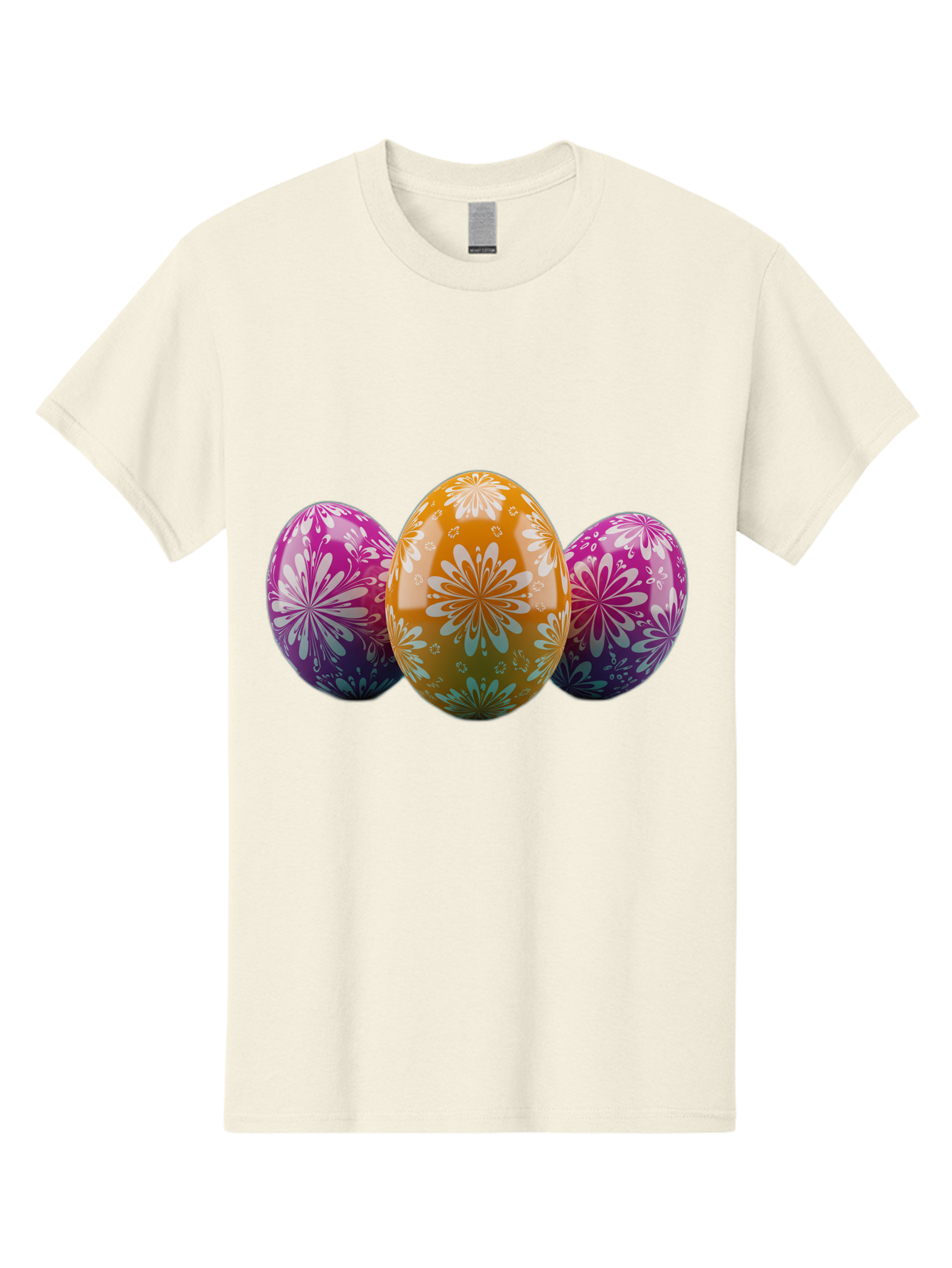 Easter-Eggs-11 Men'S Graphic Tee, 100% Cotton, Comfortable Casual Summer Wear, Machine Washable, Decorated Easter Eggs, Floral Patterns, Purple And Orange Eggs, Shiny Finish, Easter Celebration, Spring Decorations, Festive Eggs, Baa605