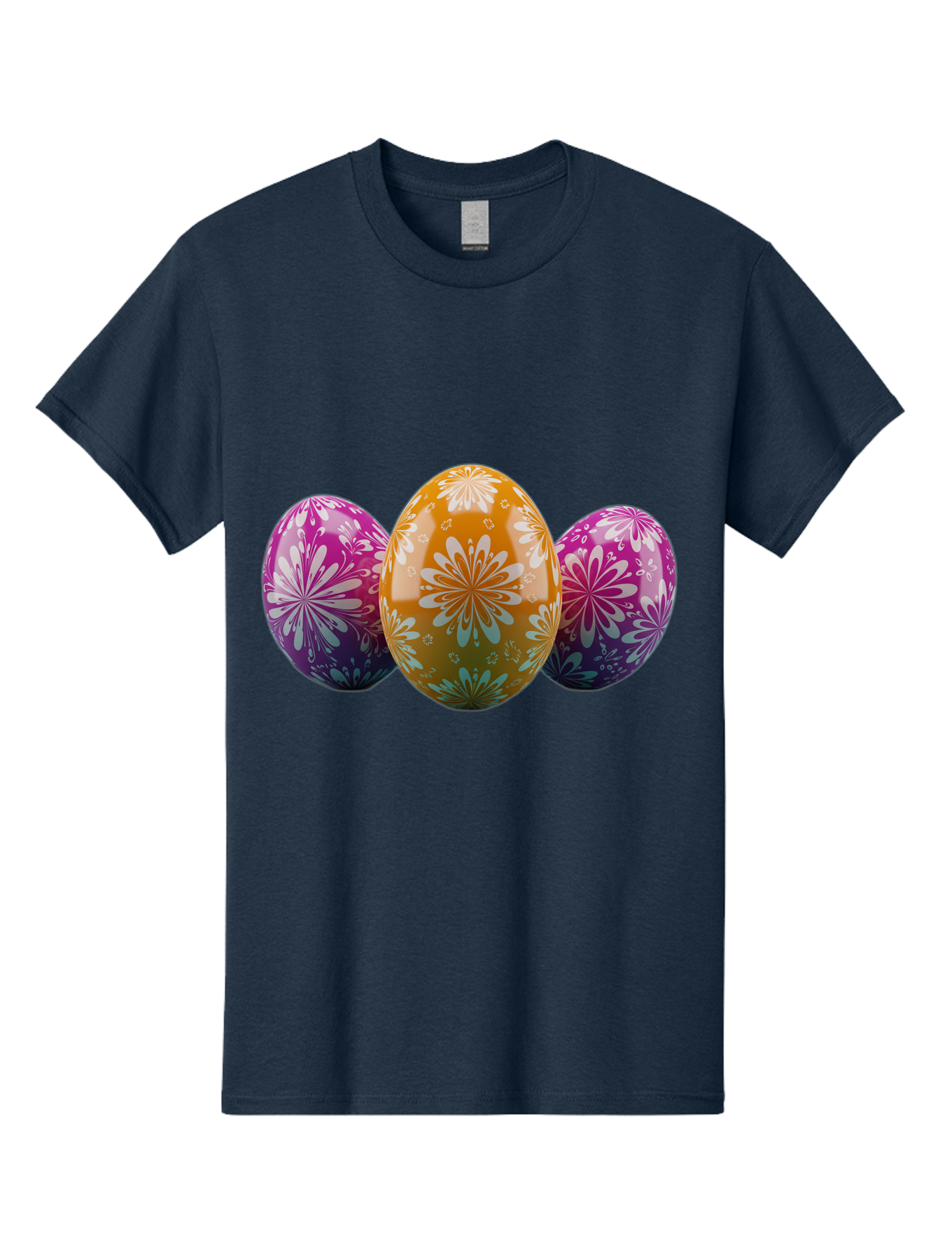 Easter-Eggs-11 Men'S Graphic Tee, 100% Cotton, Comfortable Casual Summer Wear, Machine Washable, Decorated Easter Eggs, Floral Patterns, Purple And Orange Eggs, Shiny Finish, Easter Celebration, Spring Decorations, Festive Eggs, Baa605