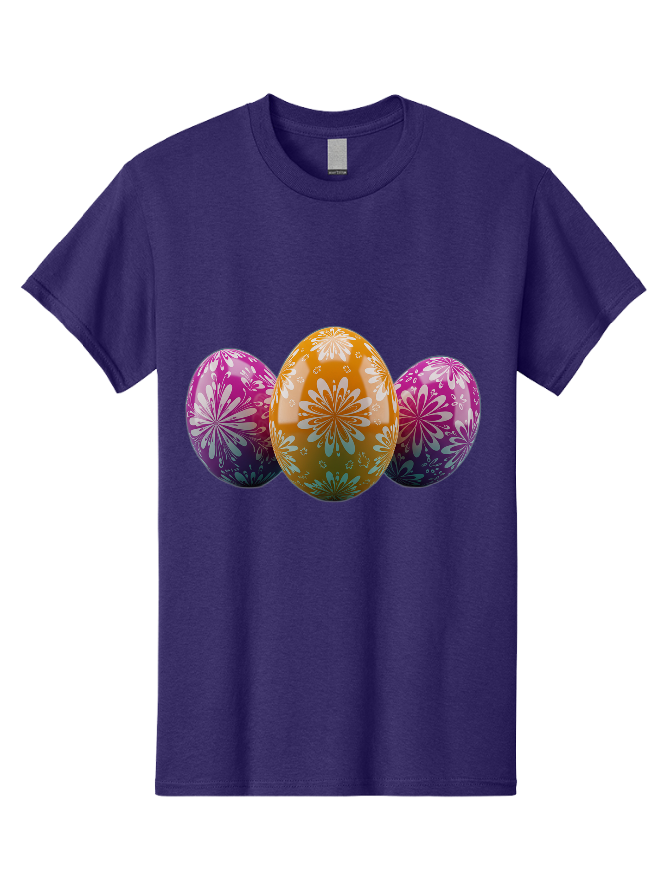 Easter-Eggs-11 Men'S Graphic Tee, 100% Cotton, Comfortable Casual Summer Wear, Machine Washable, Decorated Easter Eggs, Floral Patterns, Purple And Orange Eggs, Shiny Finish, Easter Celebration, Spring Decorations, Festive Eggs, Baa605