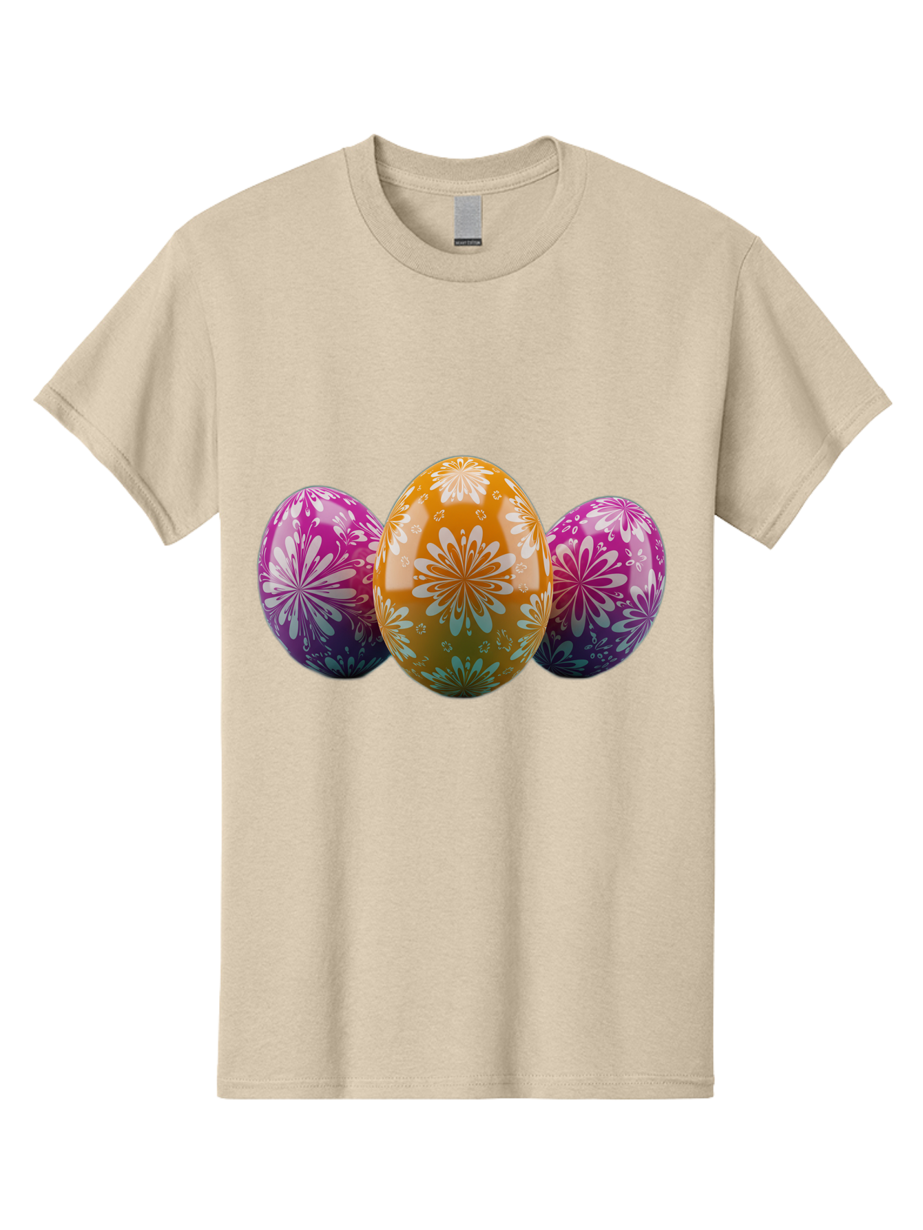 Easter-Eggs-11 Men'S Graphic Tee, 100% Cotton, Comfortable Casual Summer Wear, Machine Washable, Decorated Easter Eggs, Floral Patterns, Purple And Orange Eggs, Shiny Finish, Easter Celebration, Spring Decorations, Festive Eggs, Baa605